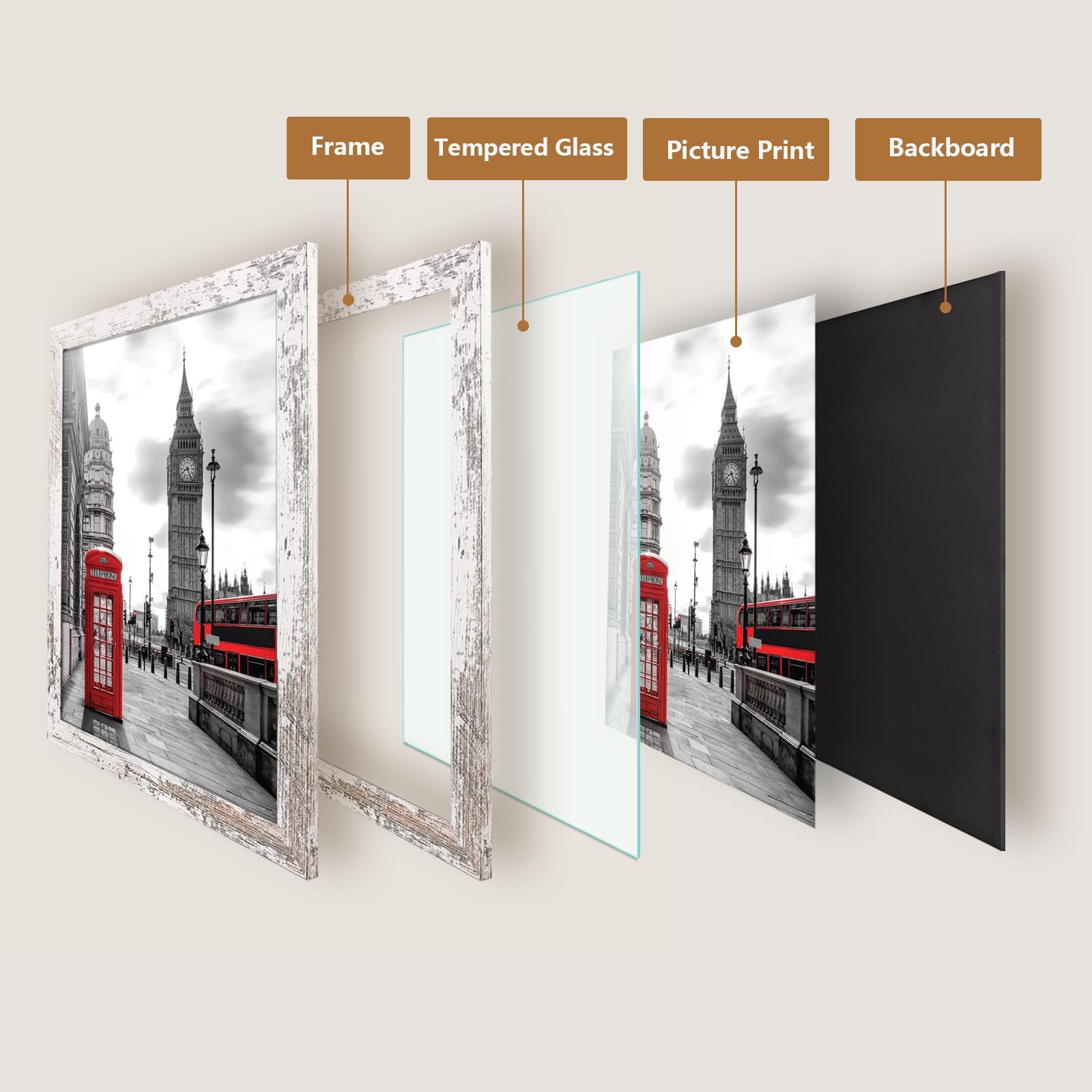 Golden State Art 16x20 Picture Frame - Wood Grain Rustic Style Wall Frame with Wide Molding & Back Hangers - Perfect for Baby Photos, Wedding Portraits, Family Pictures & Home Decor (White, 2 Pack) - Ideal for Living Room, Bedroom & Office Display