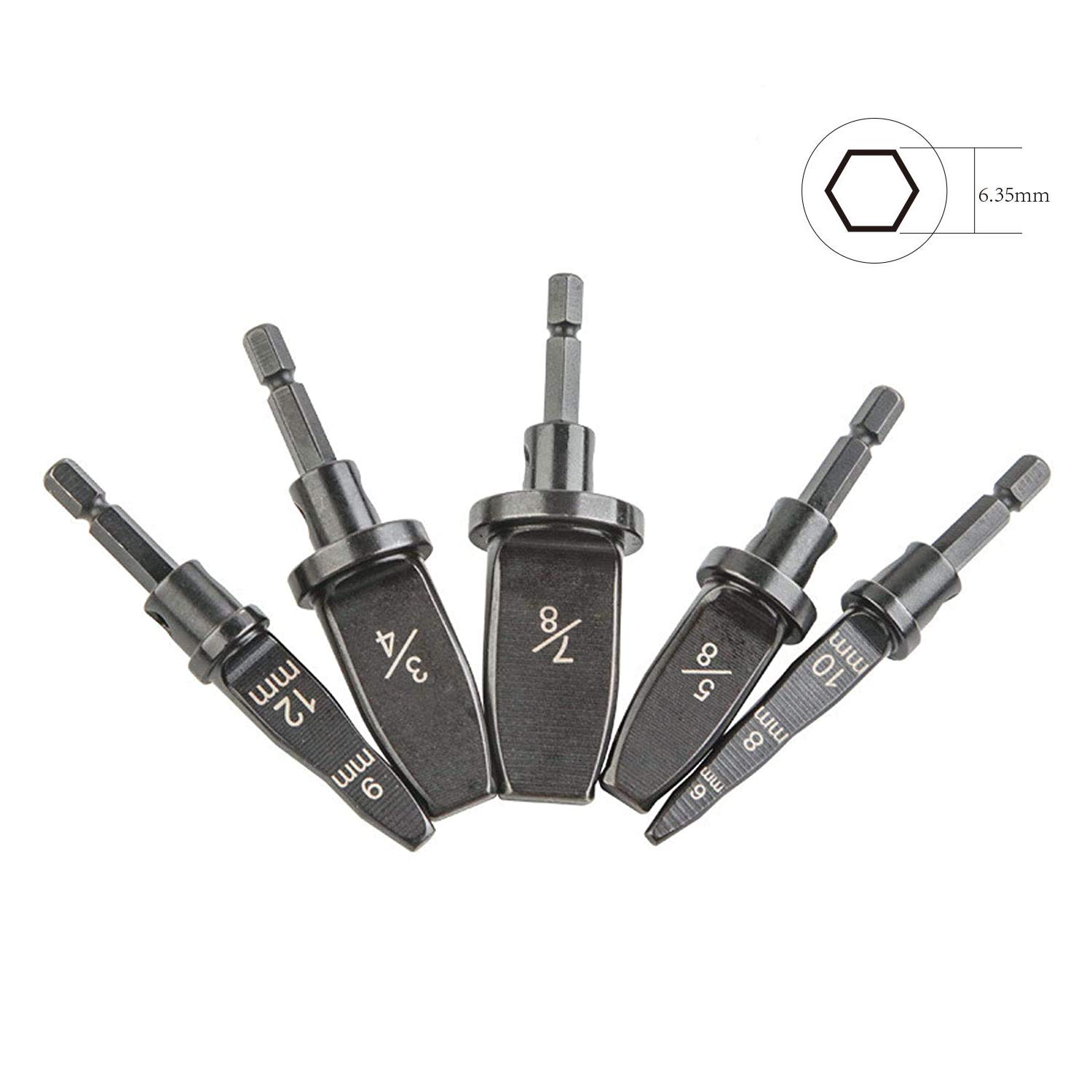 5-Piece Swaging Tool Drill Bit Set for HVAC & Plumbing - Metric & SAE Copper Pipe Expander (6/8/10mm, 9/12mm, 5/8