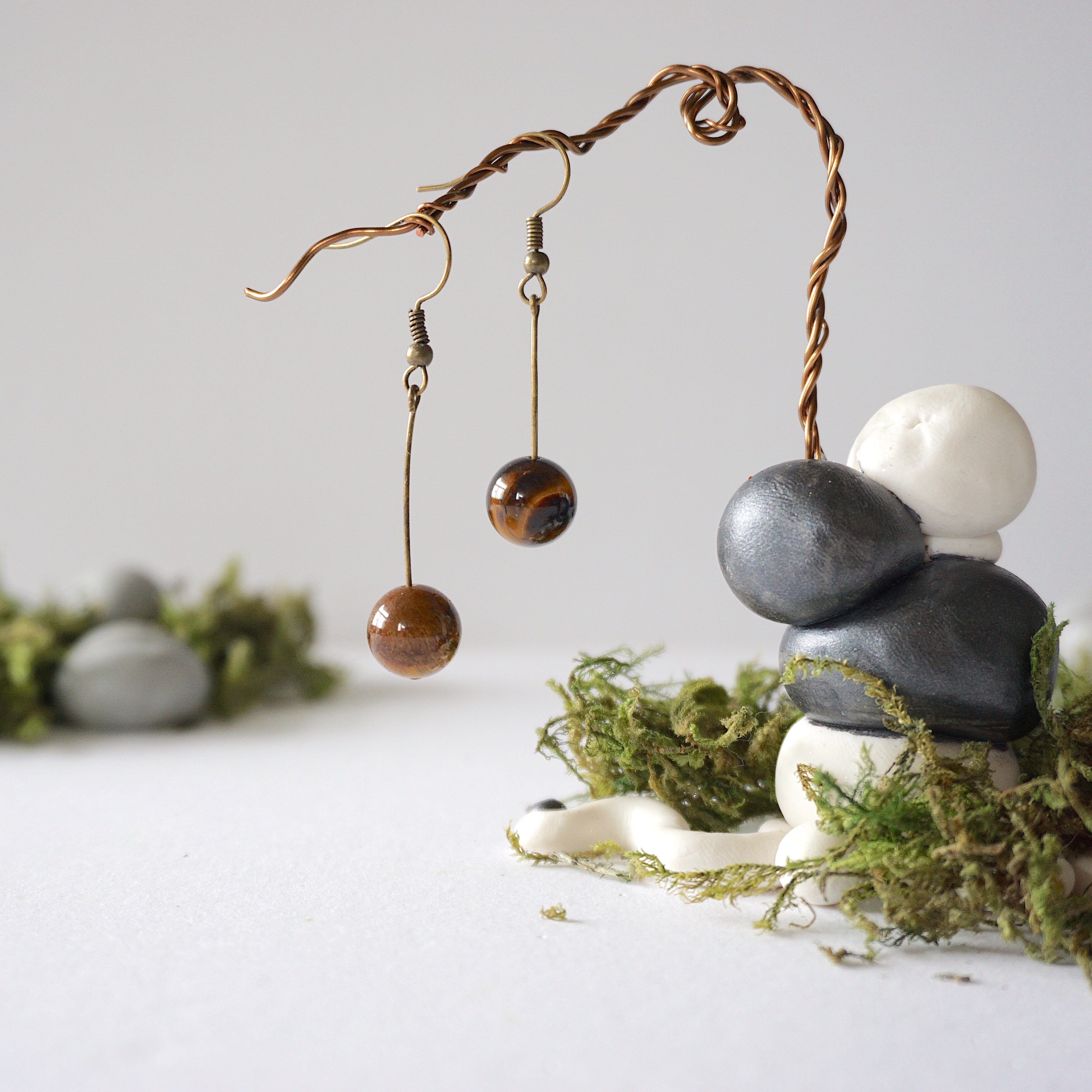 Tiger's Eye Bead Drop Earrings in Antique Bronze - Elegant Dangle Jewelry for Women | Perfect for Office, Party & Special Occasions