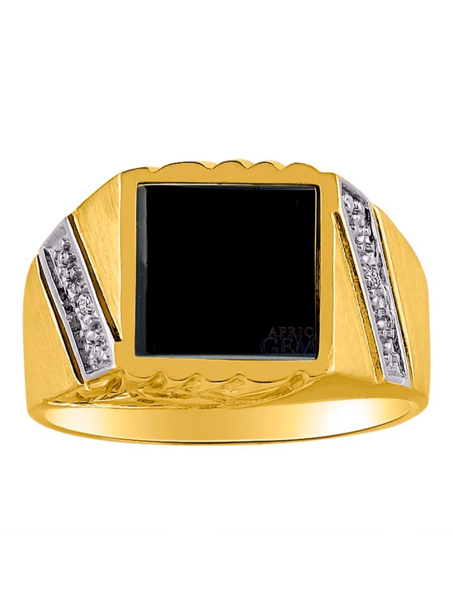 **RYLOS Men's Rings - Yellow Gold Plated Silver Ring with Diamonds & Black Onyx or Lucky Tiger Eye - Sizes 8-13 - Elegant Jewelry for Gifts, Weddings & Daily Wear**