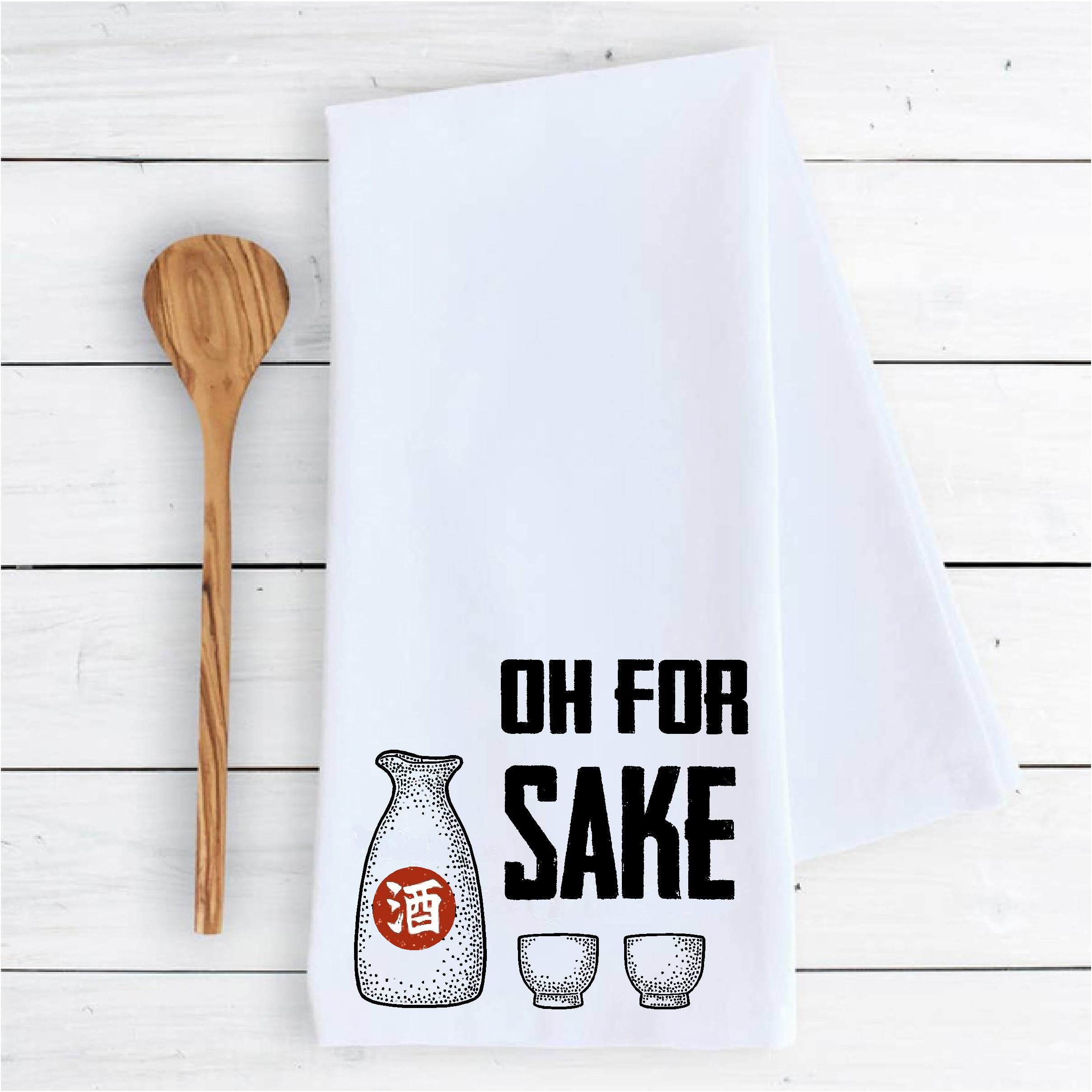 Funny Japanese Oh for Sake Kitchen Dish Towel - 100% Cotton Absorbent Drying Cloth for Dishes, Glasses & Barware - Cute Japanese-Themed Kitchen Decor & Bar Accessory