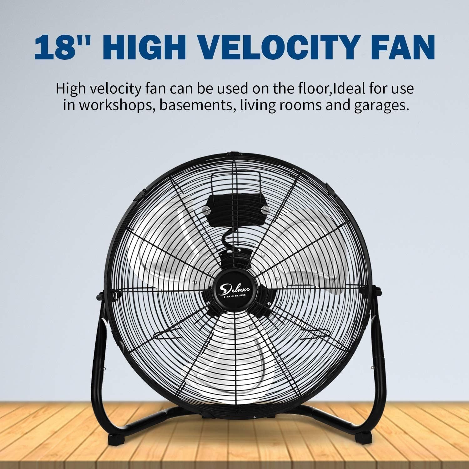 18 Inch 3 Speed High Velocity Heavy Duty Metal Industrial Floor Fan - 4012 CFM Powerful Airflow, 360° Tilt Adjustable, for Workshop, Basement, Garage & Home Cooling - Black Commercial Grade Cooling Fan for Industrial Spaces, Warehouses & Hot Environments