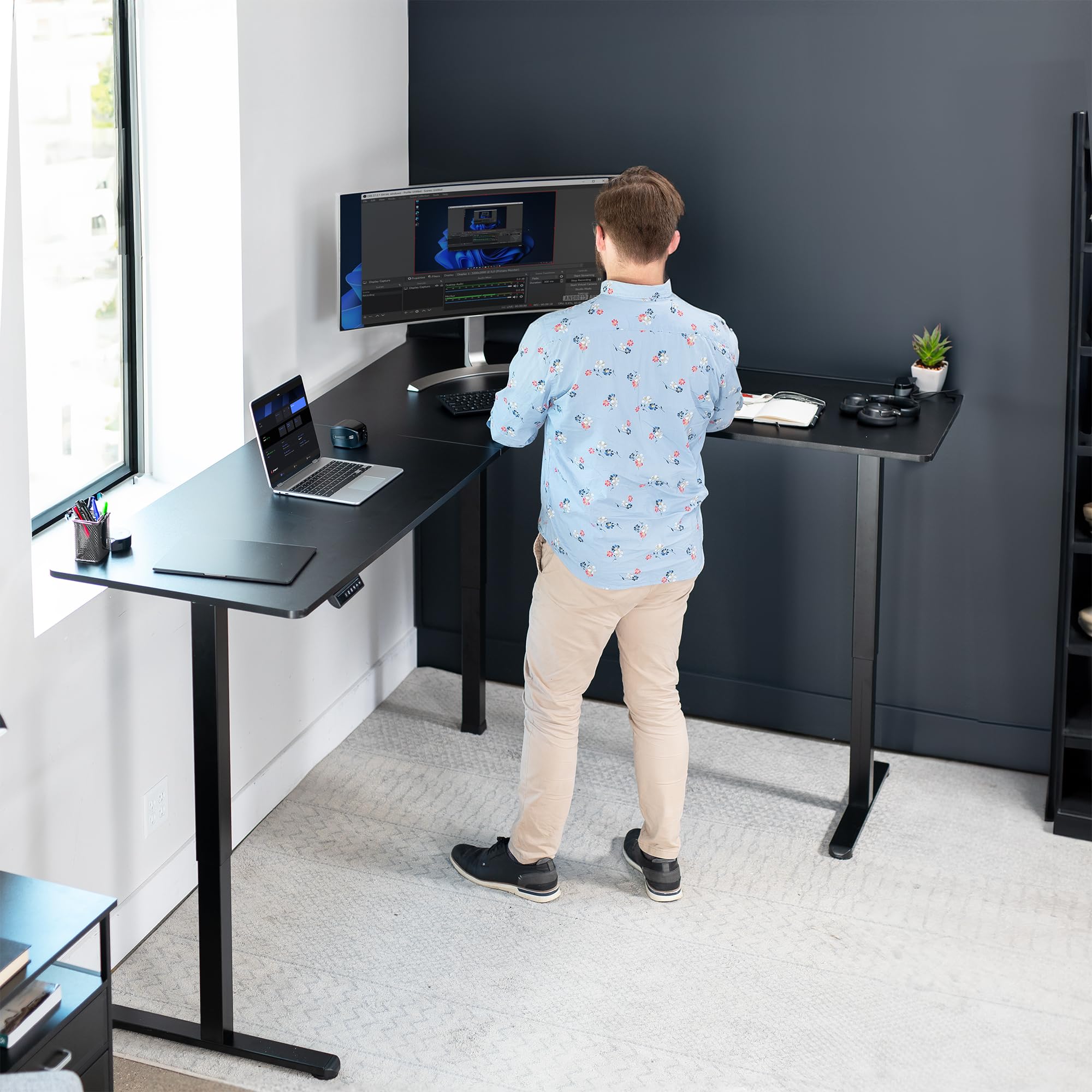 VIVO Electric L-Shaped Standing Desk 84 x 63 Inches, Height Adjustable with Memory Controller, Black Top & Frame (DESK-E3CTBB-84) - Perfect for Home Office, Gaming Setup and Workspace Ergonomics