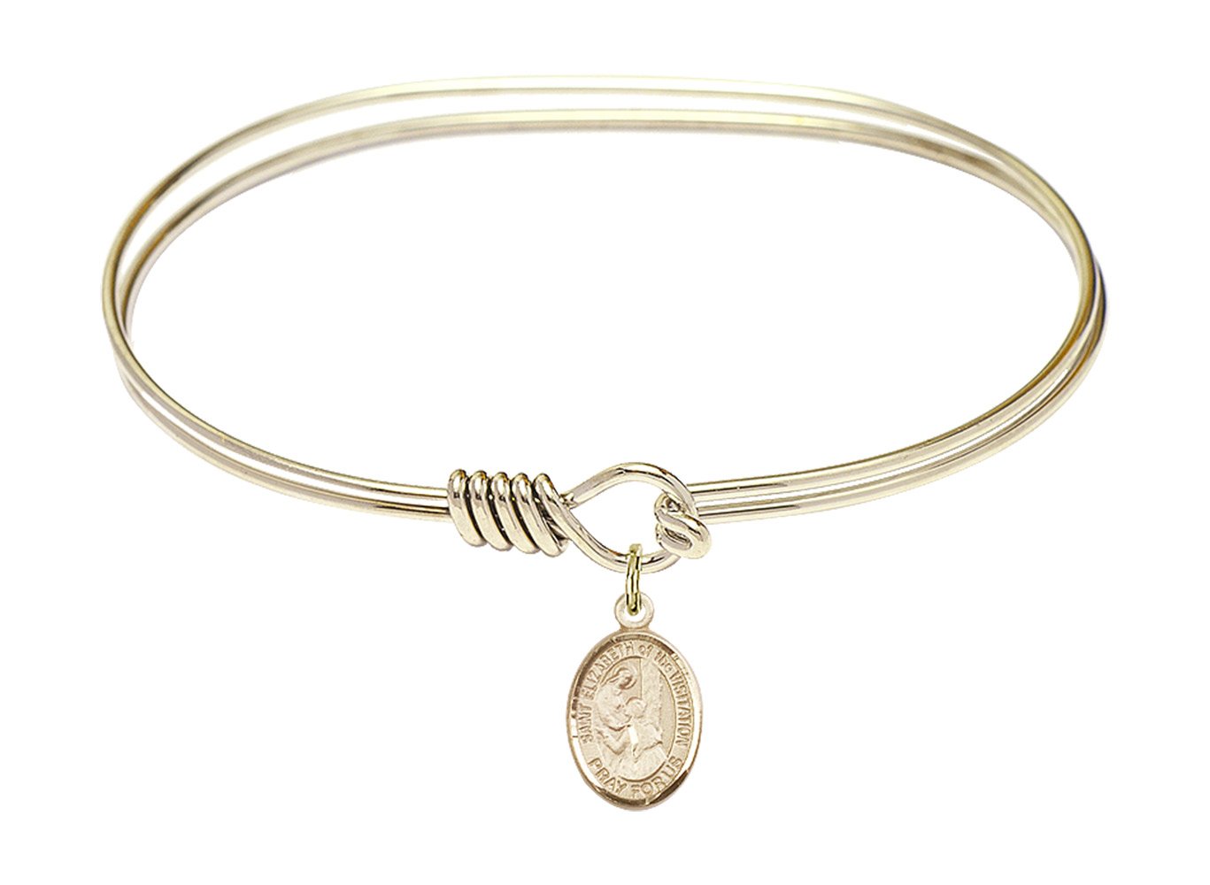 F A Dumont 7 Inch Oval Eye Hook Bangle Bracelet with St. Elizabeth of The Visitation Charm - Elegant Religious Jewelry for Women, Perfect for Church, Weddings & Daily Wear