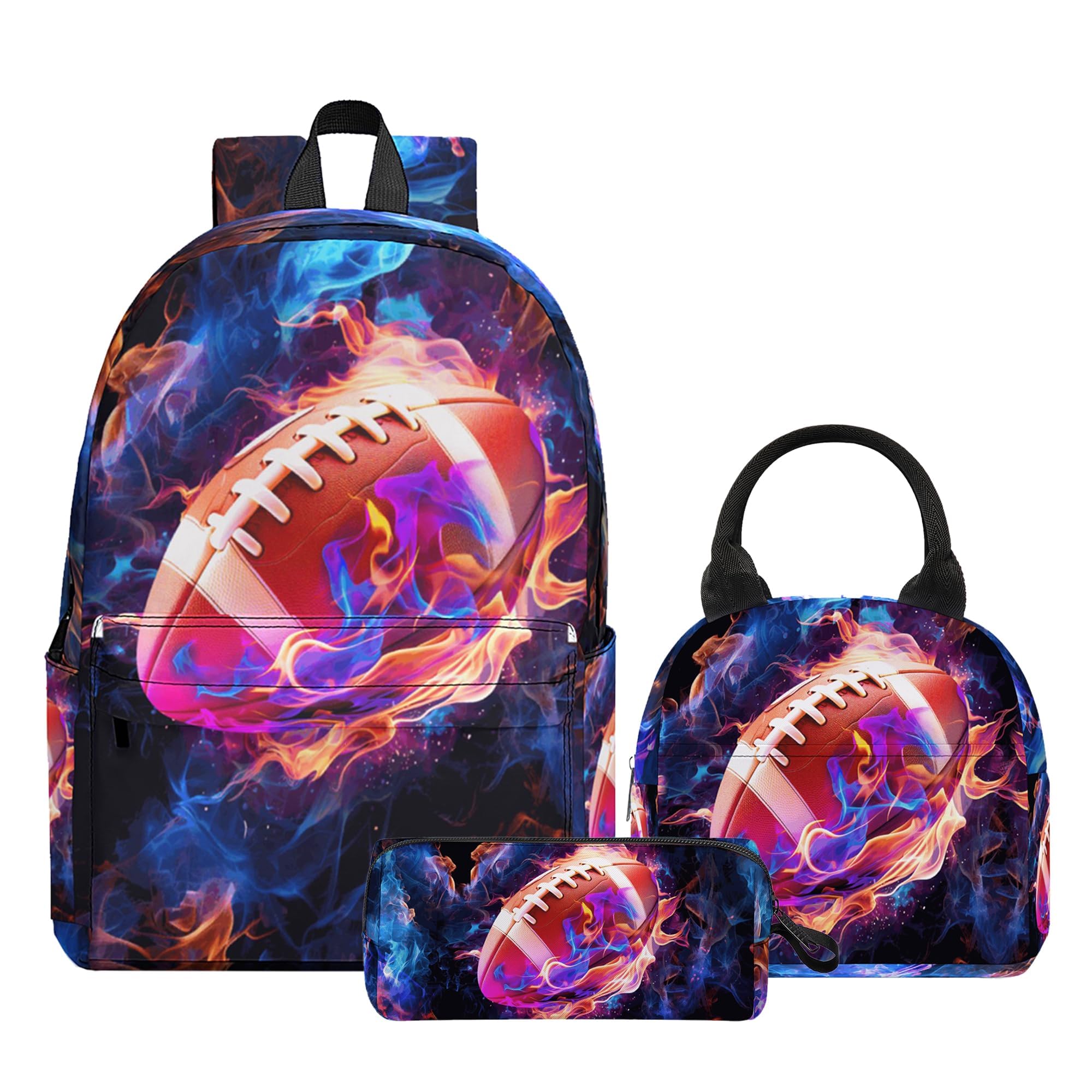 3PCS Boys Football Backpack Set with Lunch Box - 17 Inch School Backpack for Teens & Kids, Durable Laptop Bookbag for Men - Perfect for School, Sports, Travel & Daily Use