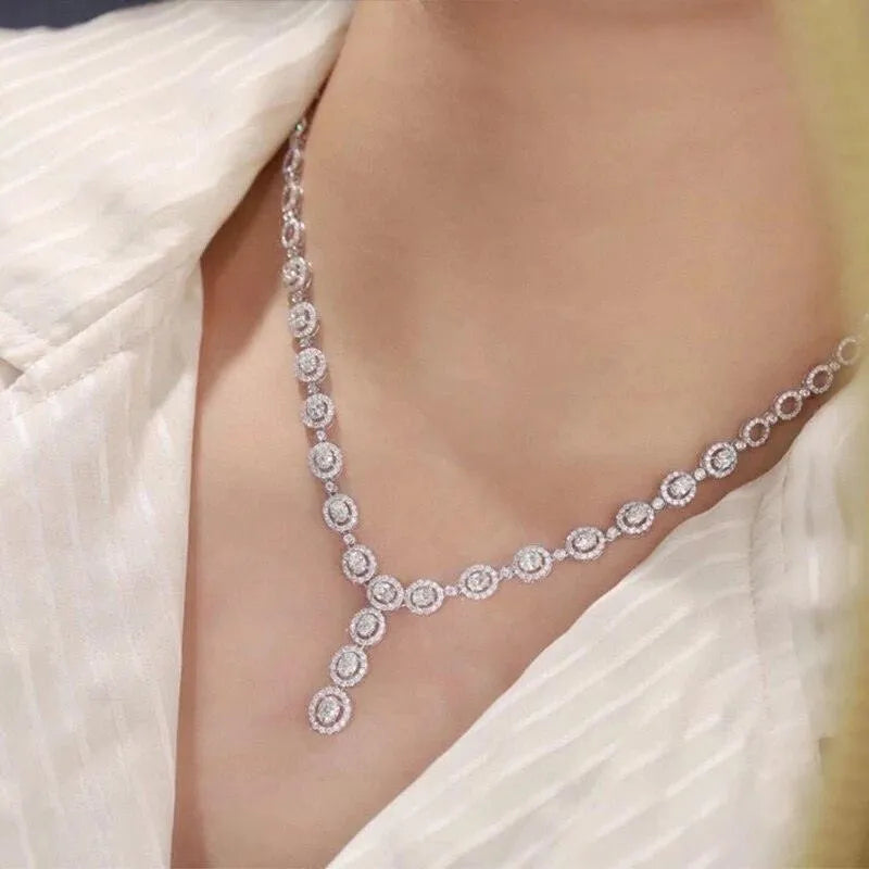 18K Solid White Gold Oval Diamond Necklace - 7.50ct Natural Diamonds Luxury Jewelry for Women | Perfect for Engagement Parties, Anniversaries & Special Occasions