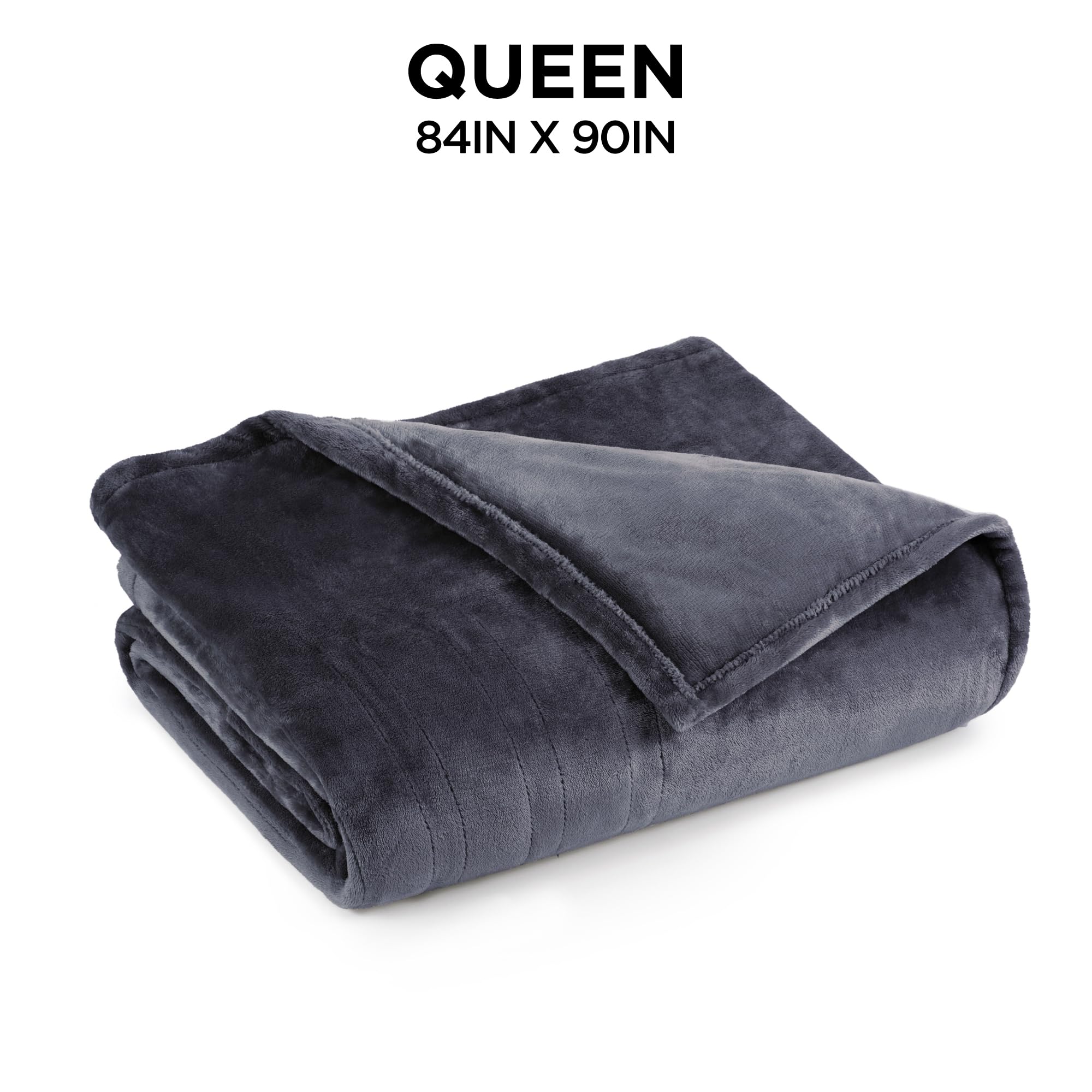 Brookstone Electric Heated Plush Blanket - 10 Adjustable Heat Settings & Timer, 12-Hour Auto Shut Off - Machine Washable Queen Size (84x90 inches) - Soft Polyester Velvet Throw Blanket in Gray - Perfect for Bed, Couch & Winter Warmth