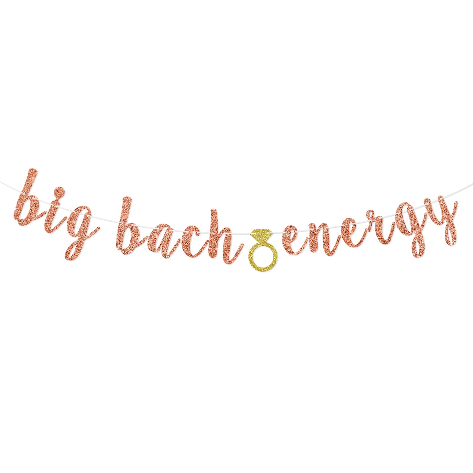 Big Bach Energy Banner - Rose Gold Glitter Bachelorette Party Decorations | Pre-Strung Bridal Shower Sign for Wedding, Hen Party & Girls Night | Perfect for Wall Decor & Photo Backdrops