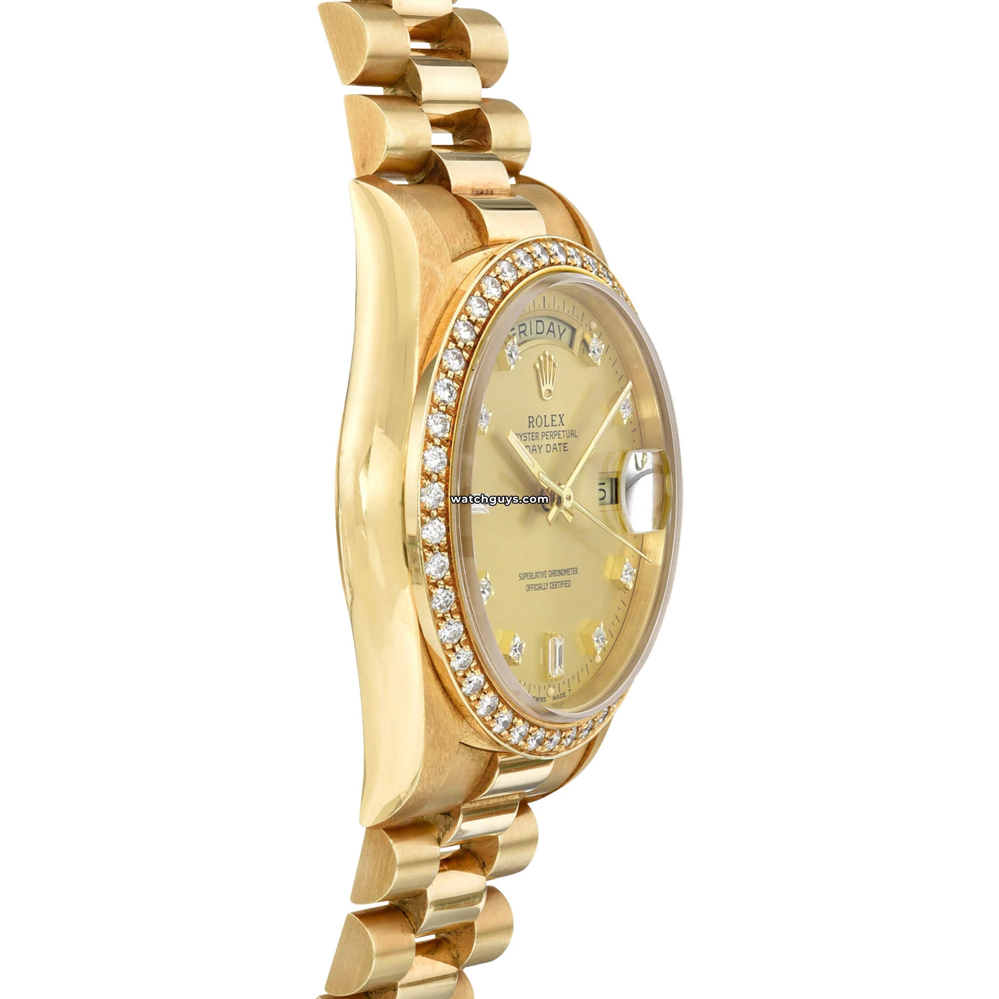 Authentic Rolex Day-Date 18348 Men's Watch - 18K Yellow Gold, Champagne Dial with Diamond Hour Markers - Luxury Dress Watch for Business & Formal Events