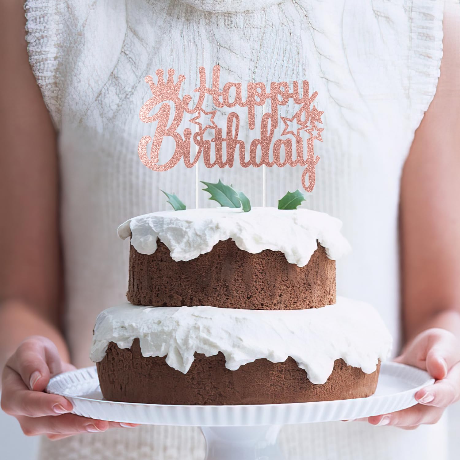 Glitter Happy Birthday Cake Topper - Champagne Birthday Party Decorations for Kids, Adults, Women & Men - Perfect for Birthday Cakes, Cupcakes & Celebration Parties (1PC)