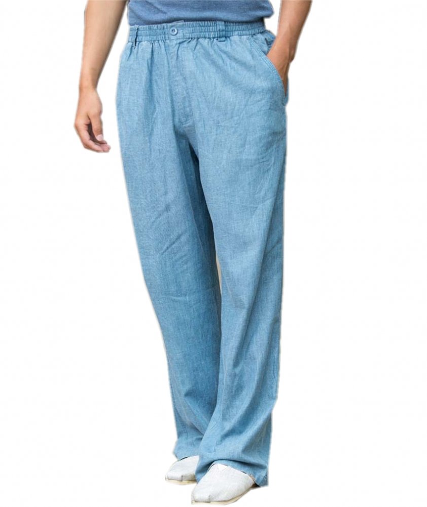 **KATUO Men's Casual Summer Pants - Breathable Cotton Linen Blend, Elastic Waist, Comfortable & Lightweight for Outdoor, Travel & Lounge Wear**