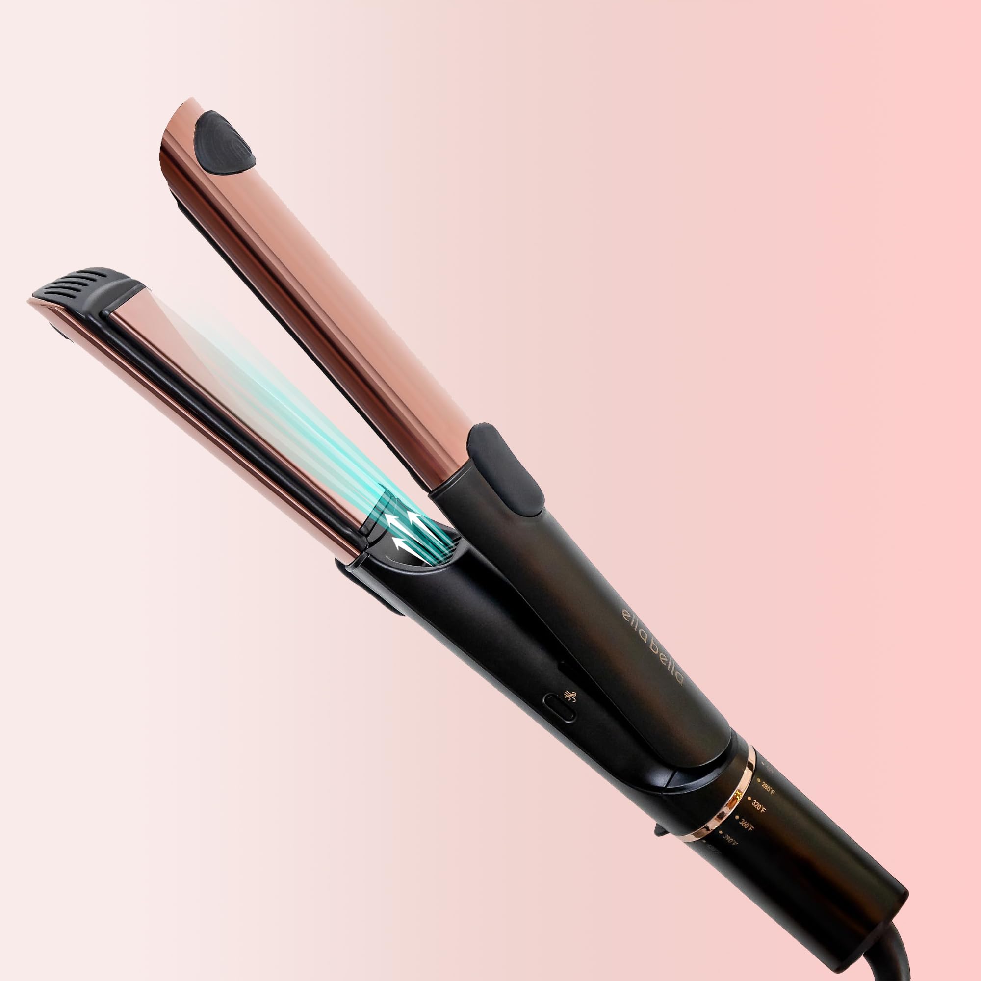 ELLA BELLA® 2-in-1 Titanium Hair Straightener & Curling Iron with Cooling Air Vents - Professional Salon Styling Tool for Smooth, Voluminous Hair - Perfect for Home Use, Travel & Salon-Quality Styling