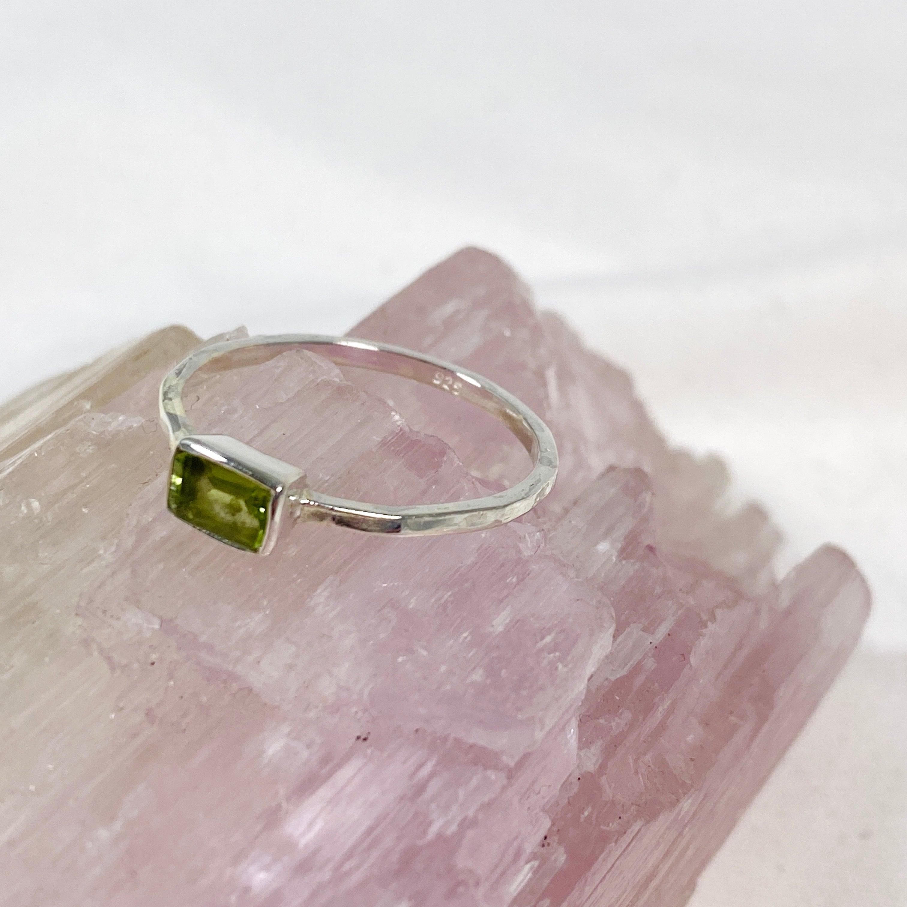 Peridot Rectangular Faceted Fine Band Ring R3793 PER - Elegant Green Gemstone Jewelry for Women, Perfect for Weddings, Anniversaries & Special Occasions