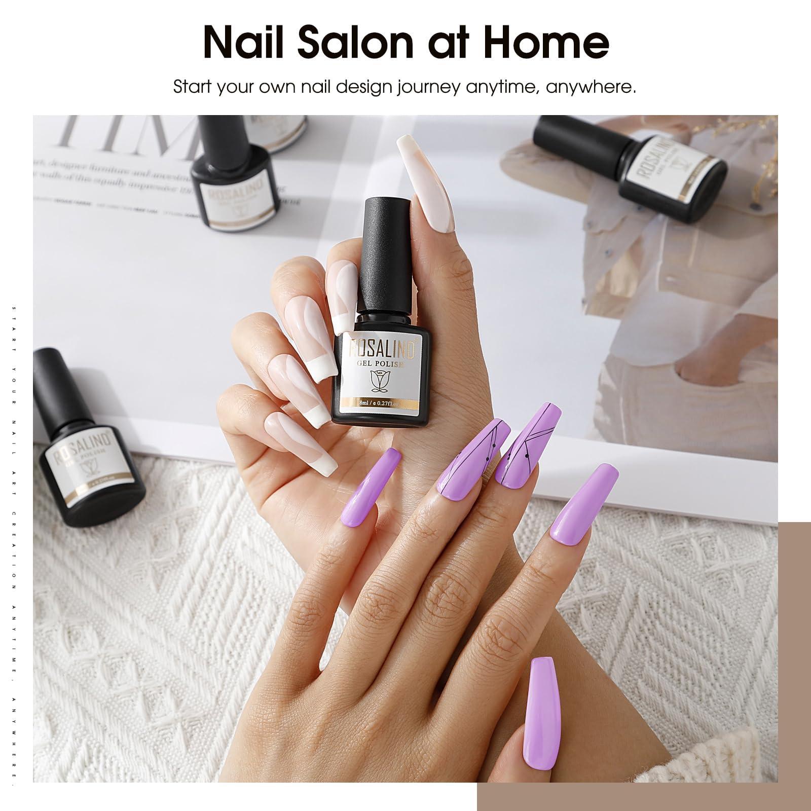 ROSALIND 6 Colors UV Gel Polish - Lilac Purple Glitter for DIY & Salon Nails