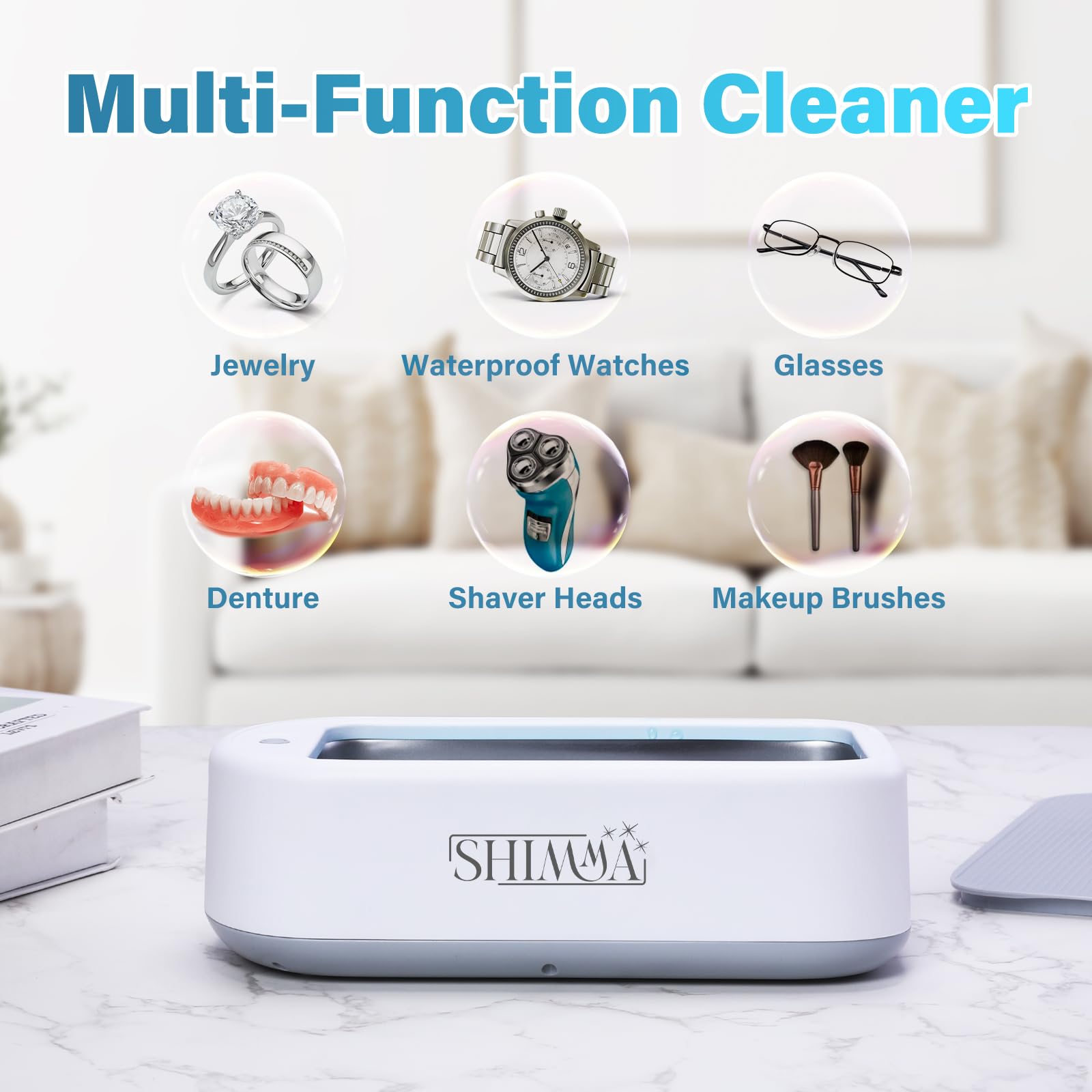 Shimma Ultrasonic Jewelry Cleaner Machine - Professional Ring Cleaner with 2 Timer Modes - Safe for Gold, Silver & Diamond Jewelry - 700ml Large Capacity & Portable Design - Perfect for Home, Travel & Jewelry Store Use