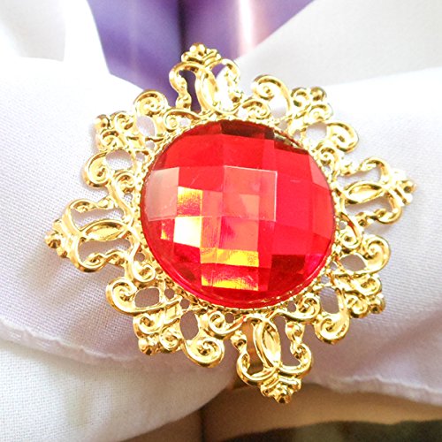 ZiDeTang 100-Pack Red Rhinestone Metal Napkin Rings for Wedding, Party, and Holiday Table Decor - Elegant Dining Accessories