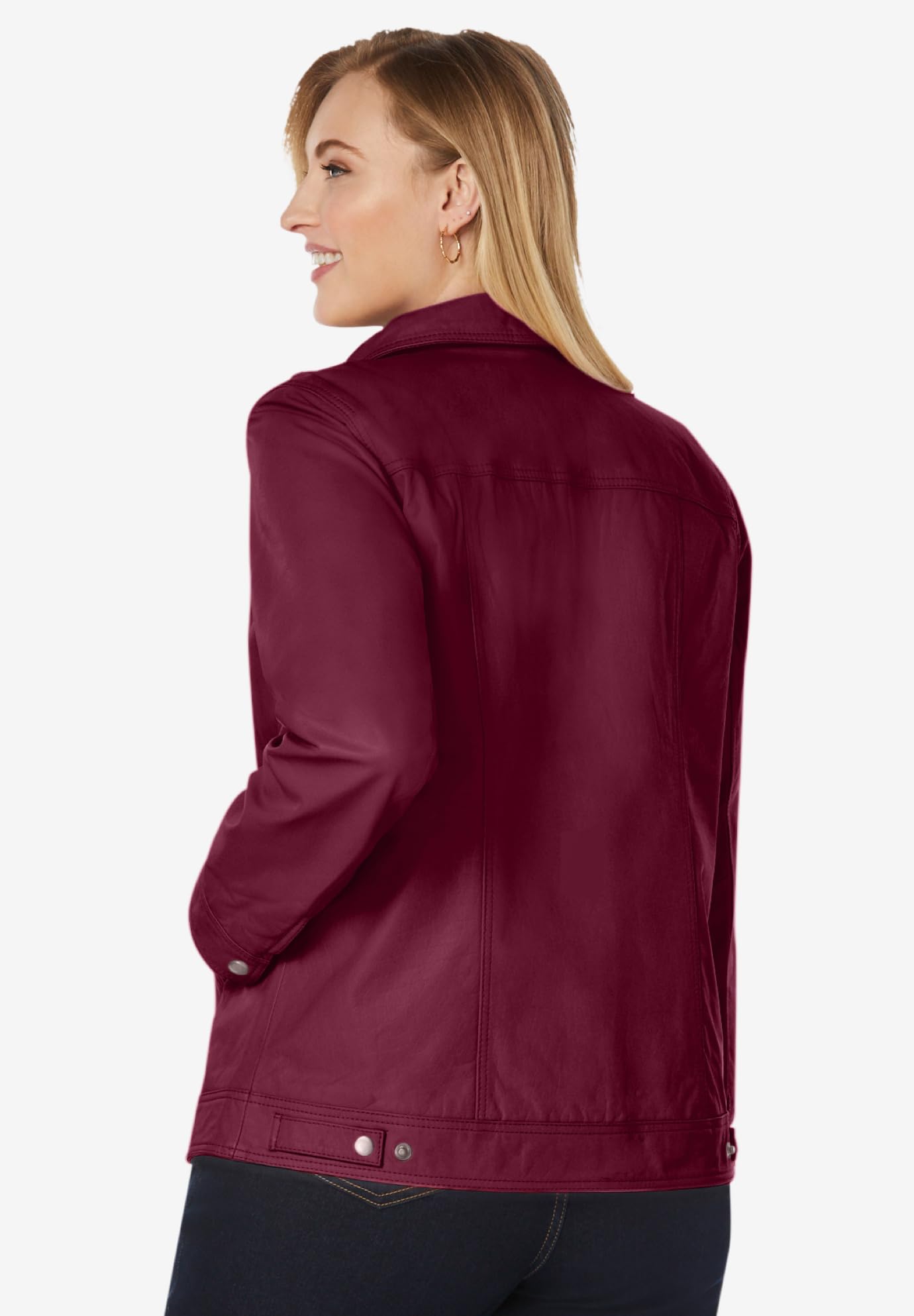 Jessica London Plus Size Denim Leather Jacket for Women | Casual Outwear