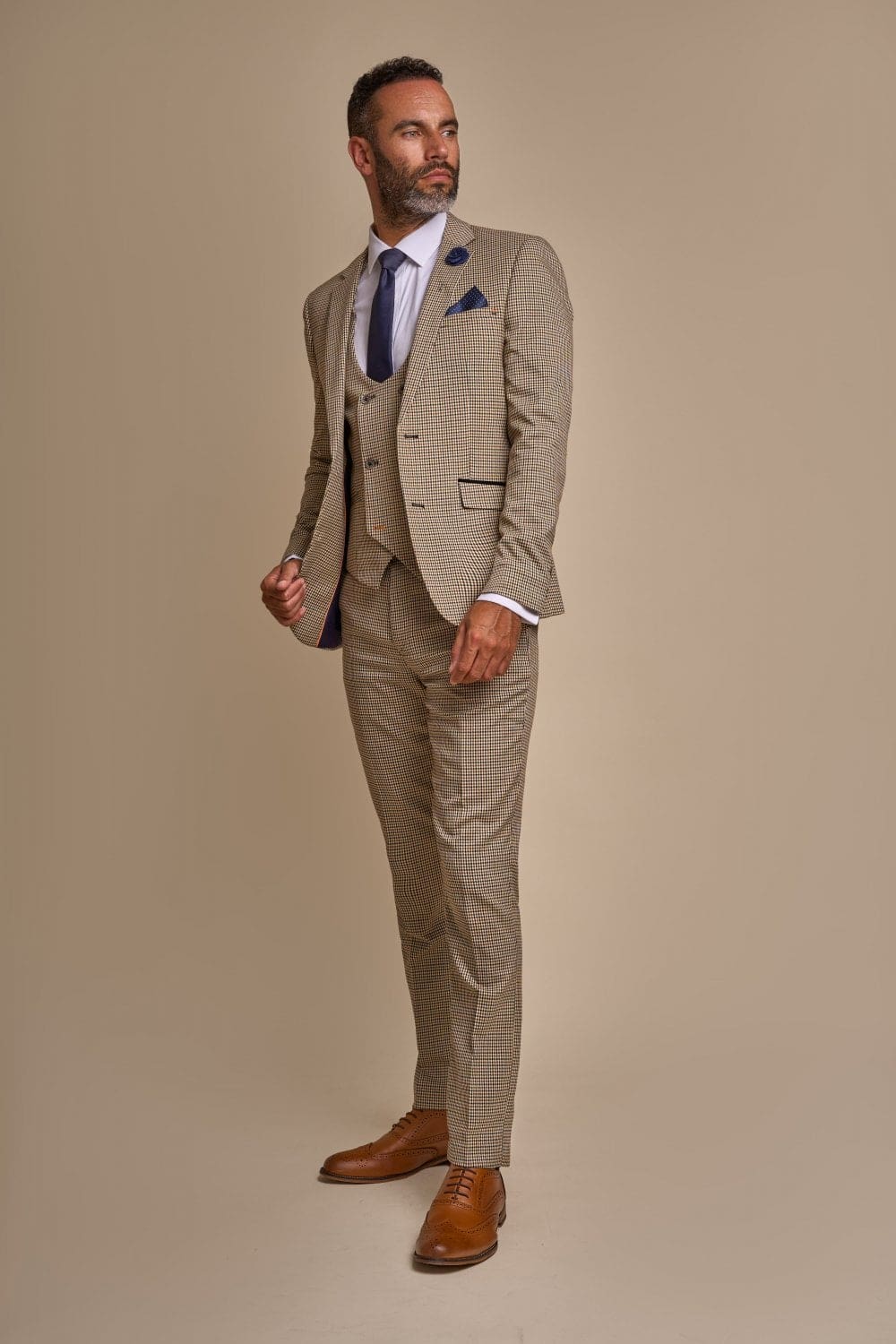 Cavani Elwood Men's 3 Piece Grey Houndstooth Skinny Fit Suit - Formal Business Attire for Weddings, Office & Special Occasions