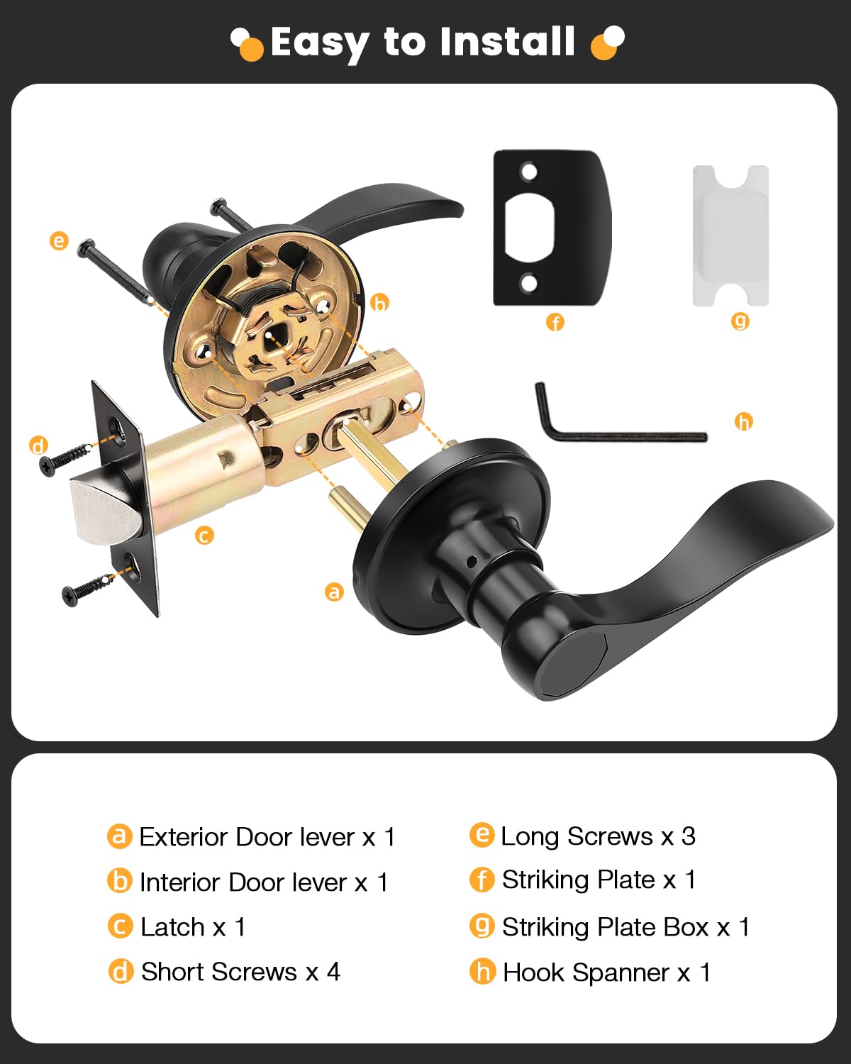 Gobrico 10 Pack Black Matte Interior Door Levers - Hall & Closet Passage Handles, Wave/Drop Style No Locking Door Knobs for Bedroom, Bathroom & Office Doors