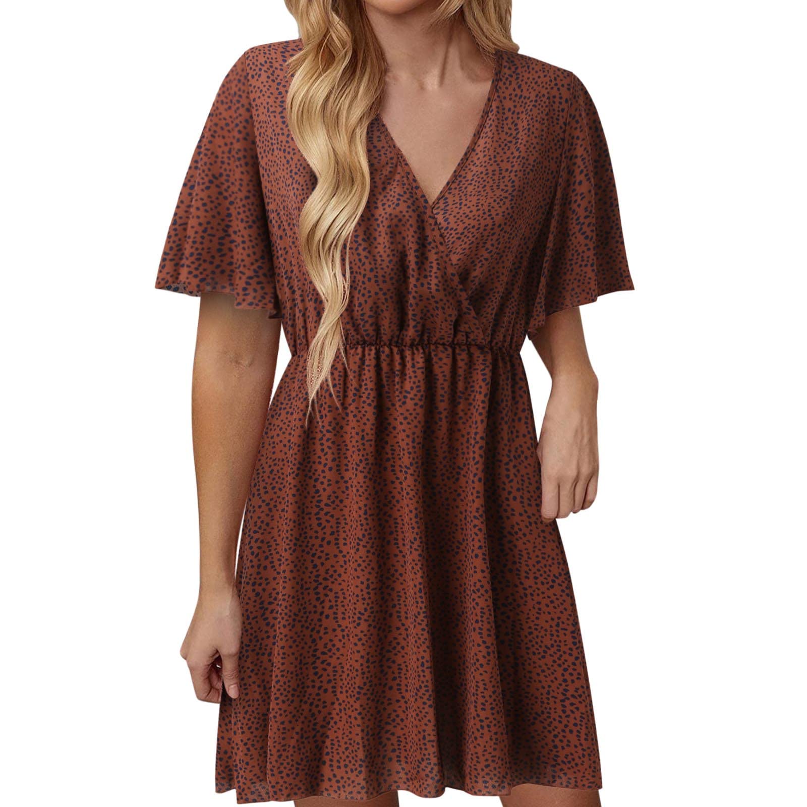 Women's Boho Floral Print Short Sleeve Casual Dress - Summer Beach Sundress with Round Neck | Perfect for Vacations, Outdoor Parties & Daily Wear