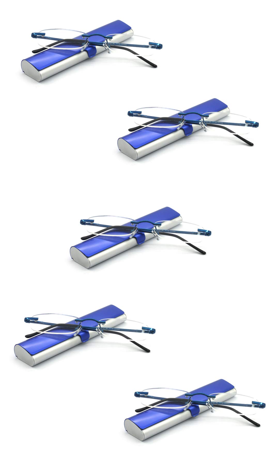 5 Pairs Metal Rimless Reading Glasses with Spring Hinge - Lightweight Slim Case for Men & Women - Perfect for Reading, Office Work, and Everyday Use