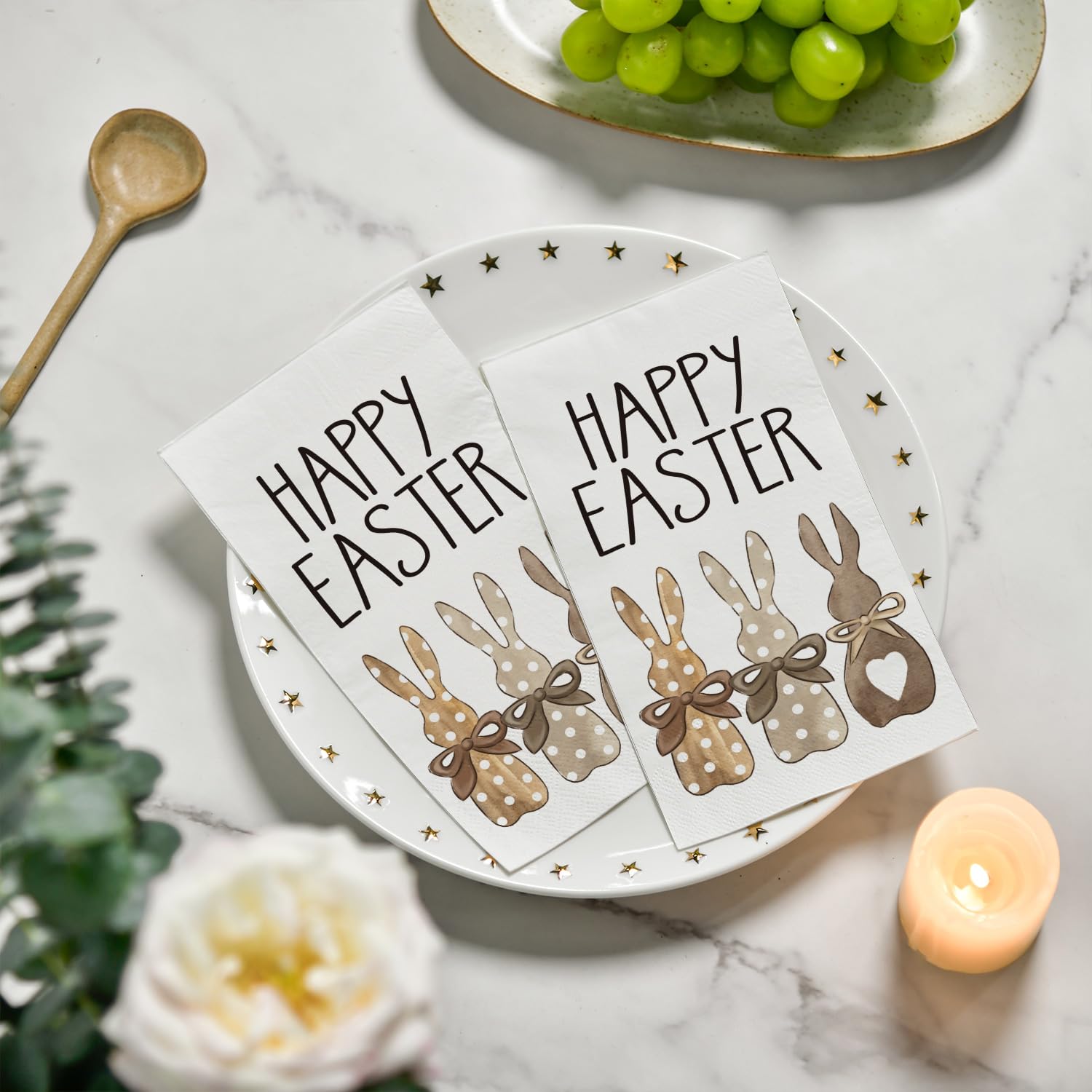Horaldaily 100-Pack Easter Bunny Disposable Paper Napkins - Decorative Party Guest Hand Towels for Easter Lunch, Dinner, Kitchen & Bathroom | Perfect for Easter Celebrations, Holiday Gatherings & Spring Decor