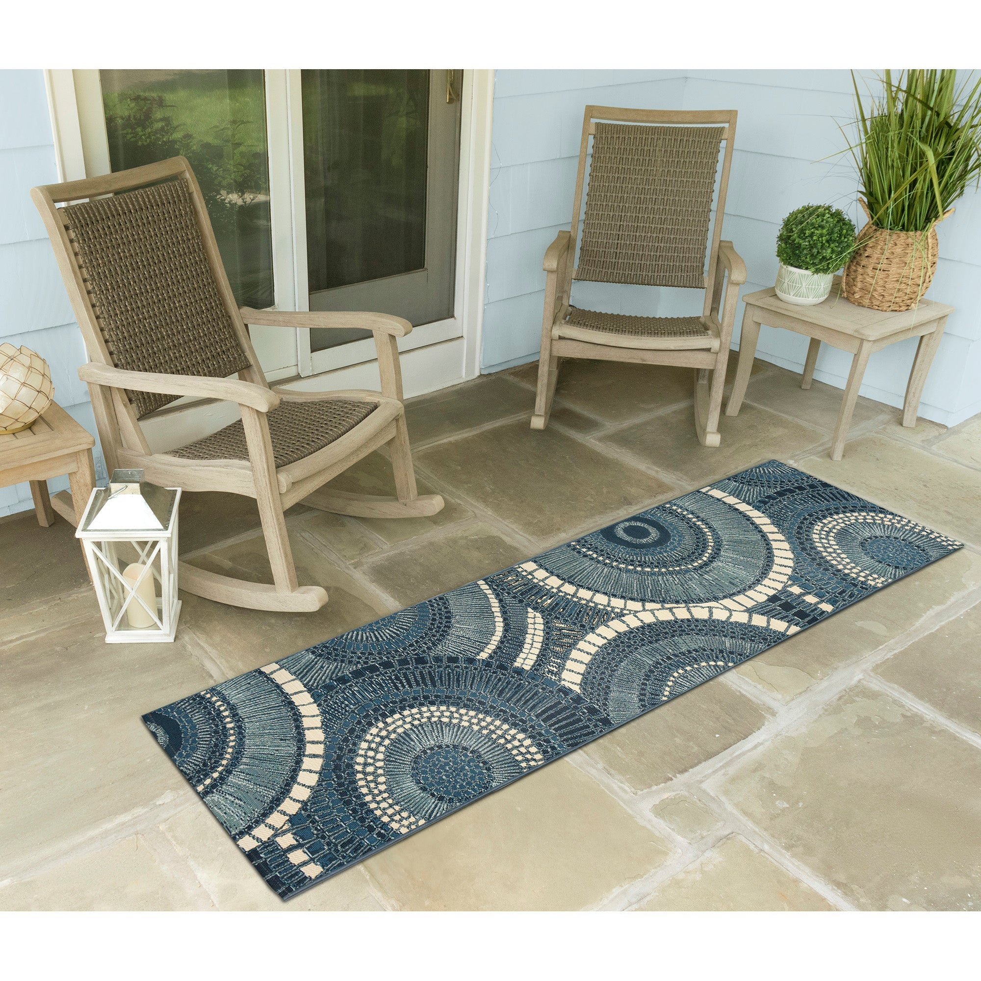 Liora Manne Marina Circles Indoor/Outdoor Area Rug - Blue Delft Design for Living Room, Patio & Bedroom Decor