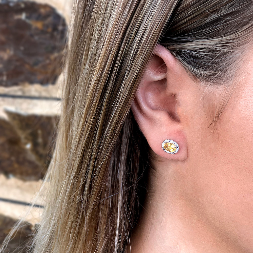 9ct Yellow Gold & White Gold Citrine and Diamond Stud Earrings for Women - Elegant Jewelry Gift for Birthday, Anniversary & Special Occasions