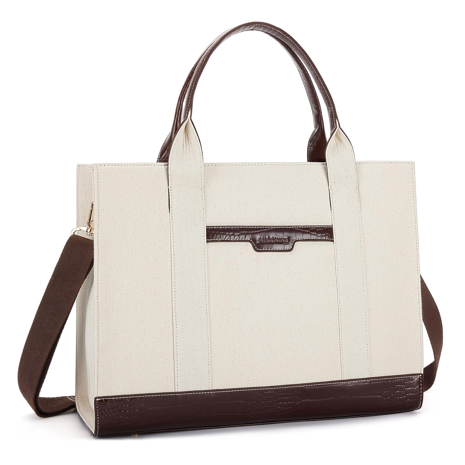 Missnine Canvas Tote Bag for Women - 15.6 Inch Laptop Briefcase with Large Capacity - Perfect for Office, School, Business Travel & Daily Commute