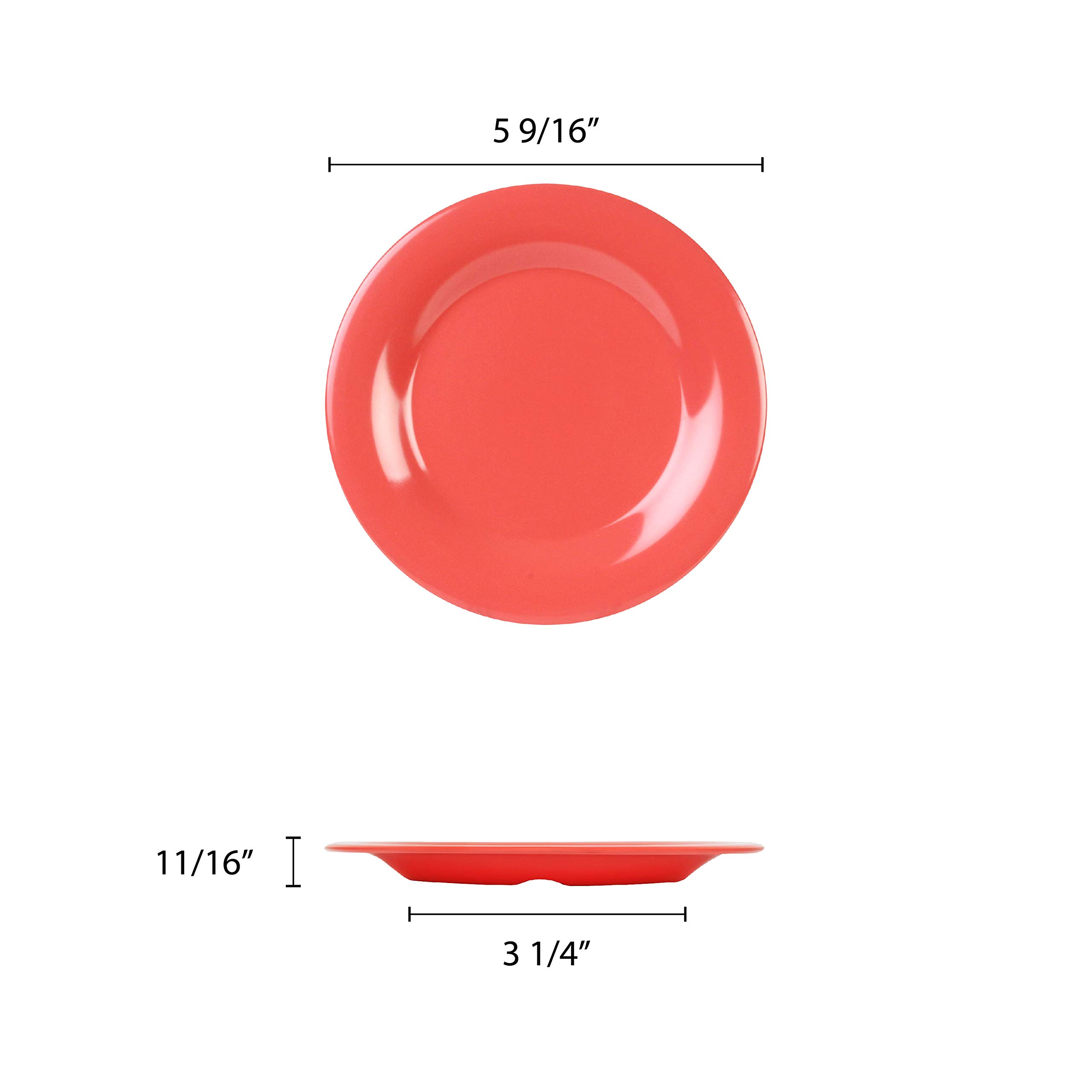 Orange Melamine Dinnerware Set - 5.5 Inch Wide Rim Round Plates (12-Pack) | Durable, Lightweight & Shatterproof Plates for Outdoor Dining, Picnics, BBQs & Camping