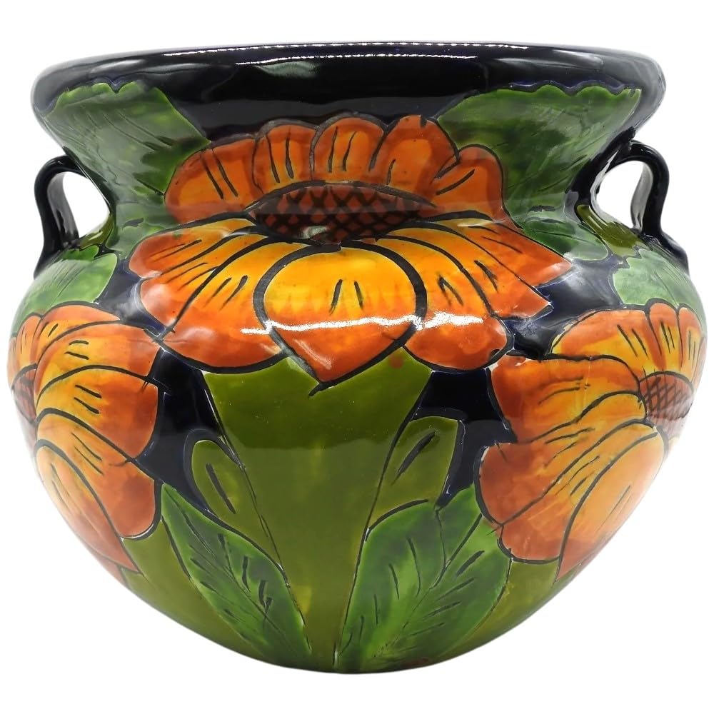 Hand Painted Michoacana Planter - Small Glazed Ceramic Flower Pot for Indoor & Outdoor Use, Multi-Colored Sunflower Design - Perfect for Home Decor, Garden, Balcony & Office Plants
