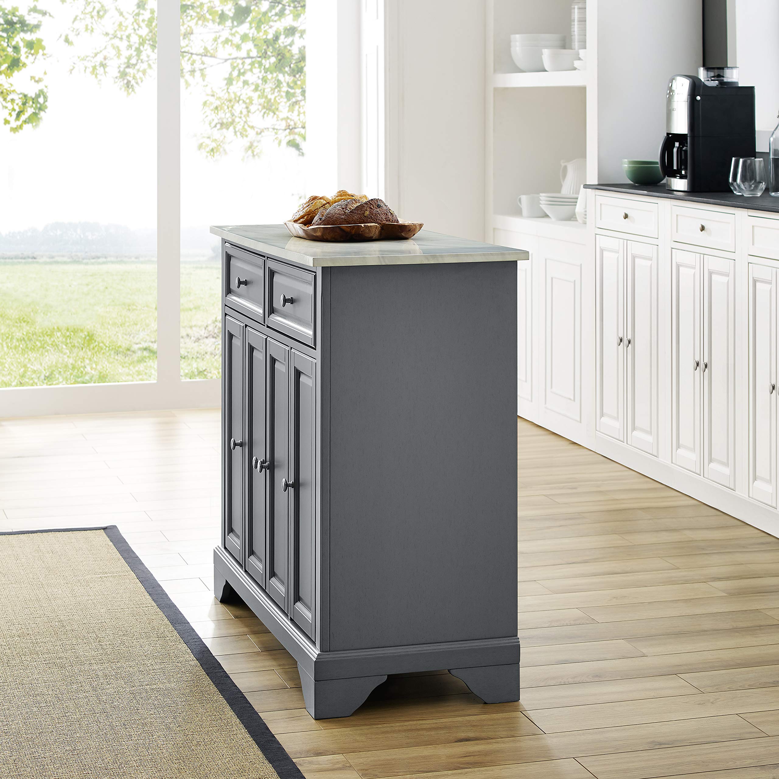 Crosley Avery Kitchen Island with Storage Shelves - Microwave Stand, Coffee Bar Station, Gray - Perfect for Small Kitchens, Breakfast Nooks & Home Bar Setups