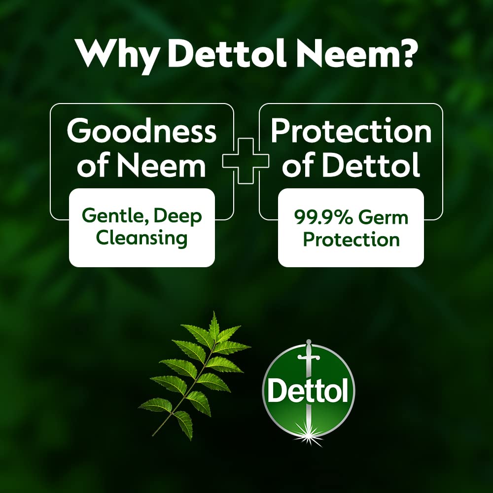 Dettol Neem Bathing Soap Bar with Pure Neem Oil - 75g (Pack of 2) | Antibacterial & Skin Care | Buy 3 Get 1 Free Combo Offer | Ideal for Daily Hygiene, Acne Treatment & Germ Protection