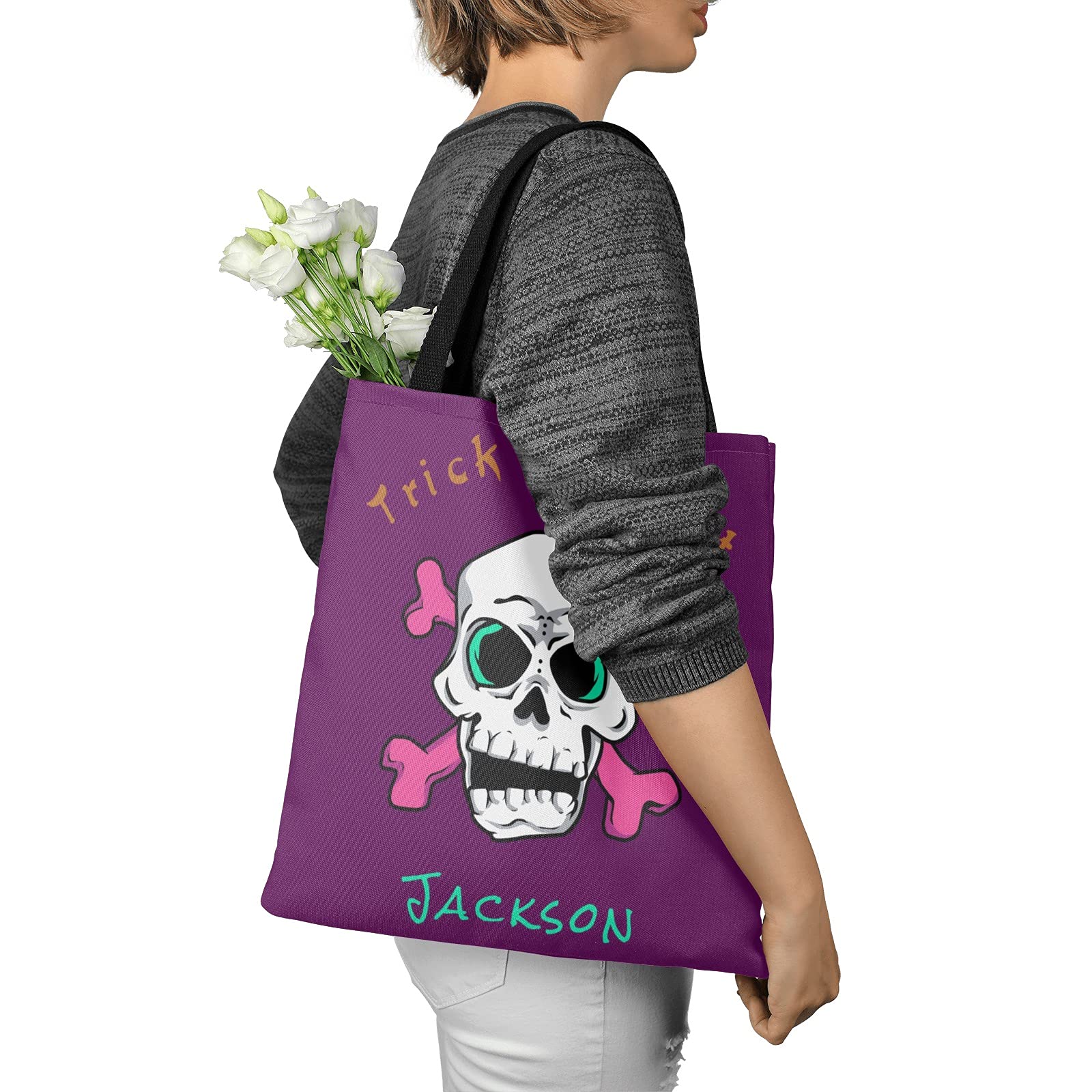 Personalized Custom Tote Bags with Name - Halloween Shopping Bags & Unique Gift Ideas for Women - Perfect for Grocery Shopping, Beach Trips & Everyday Use