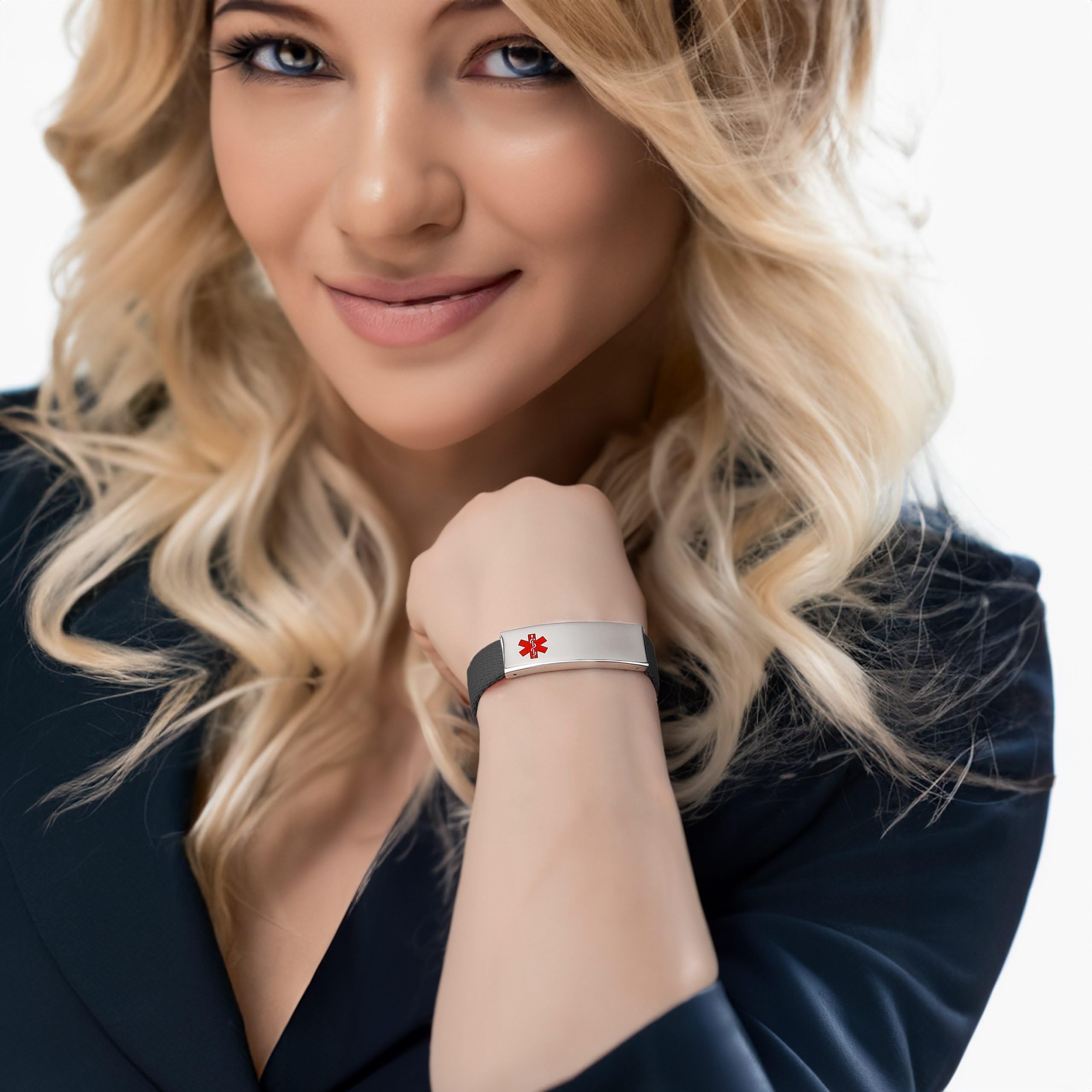 mnmoom Adjustable Medical Alert Bracelets for Women & Men - 5-8 Inch Sports Wristband with Easy-to-Wear Canvas Design | Ideal for Emergency ID, Healthcare Monitoring & Active Lifestyles