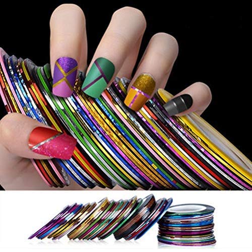Leikance 32 Colors Nail Striping Tape Lines - DIY Nail Art Decoration Stickers for French Tips & Creative Designs | Perfect for Salon, Home Manicures & Nail Art Enthusiasts