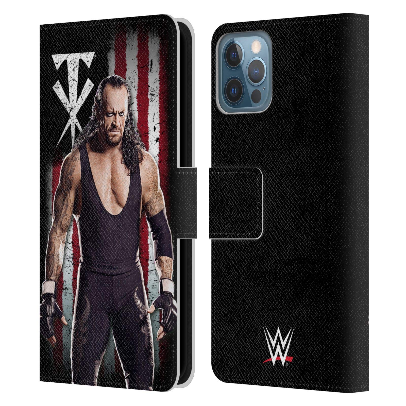 Official WWE Undertaker American Flag Leather Wallet Case for iPhone 12/12 Pro - Licensed Superstars Design - Perfect for Wrestling Fans & Patriotic Style