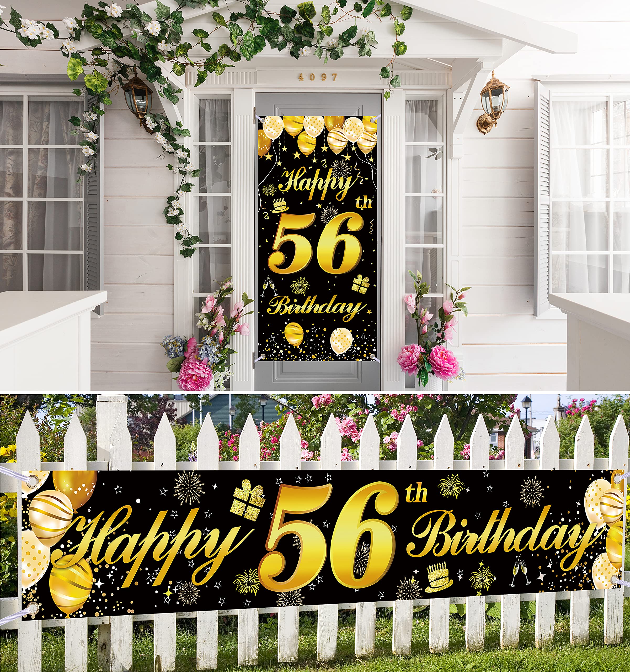 56th Happy Birthday Banner for Men - Premium Birthday Party Decorations & Backdrop for Indoor & Outdoor Celebrations