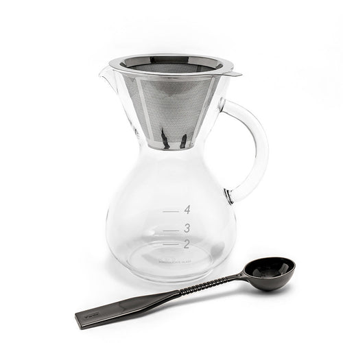 Yama Coffee Drip Pot with Glass Handle & Filter Cone - 20oz Pour Over Coffee Maker for Home, Office & Camping Use