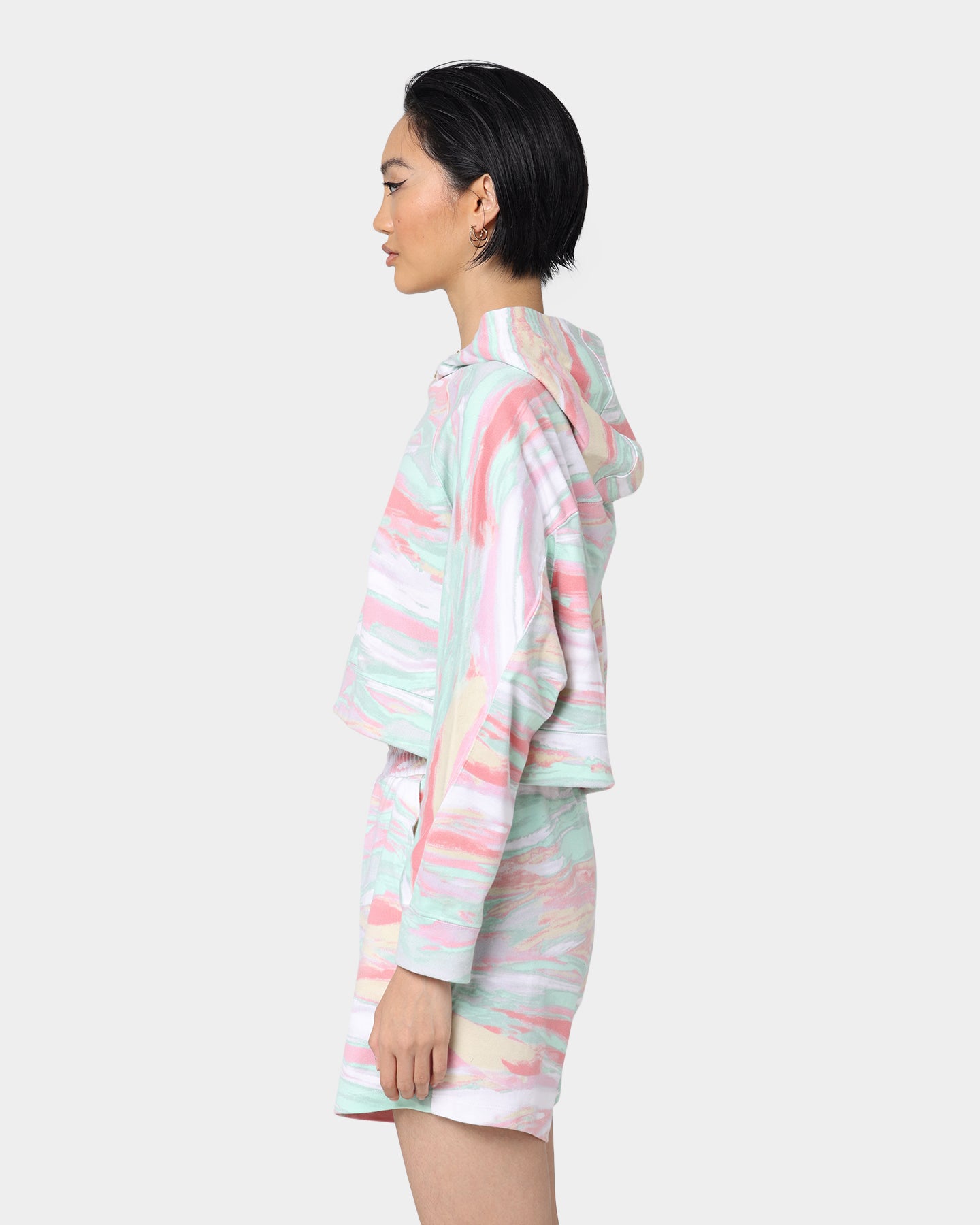 Adidas Women's Marbled Print Cropped Hoodie - Stylish Pullover Sweatshirt for Casual Wear, Gym & Street Fashion
