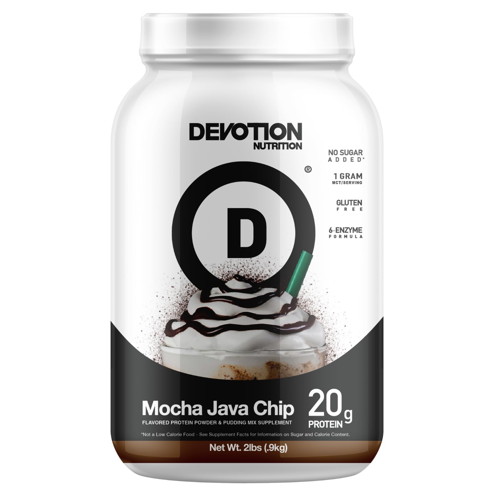 Devotion Nutrition Protein Powder Blend - Gluten Free, Keto Friendly, No Added Sugars | 20g Whey & Micellar Protein with 1g MCT | 2lb Tub (Mocha Java Chip) | Perfect for Post-Workout Recovery & Healthy Meal Replacement