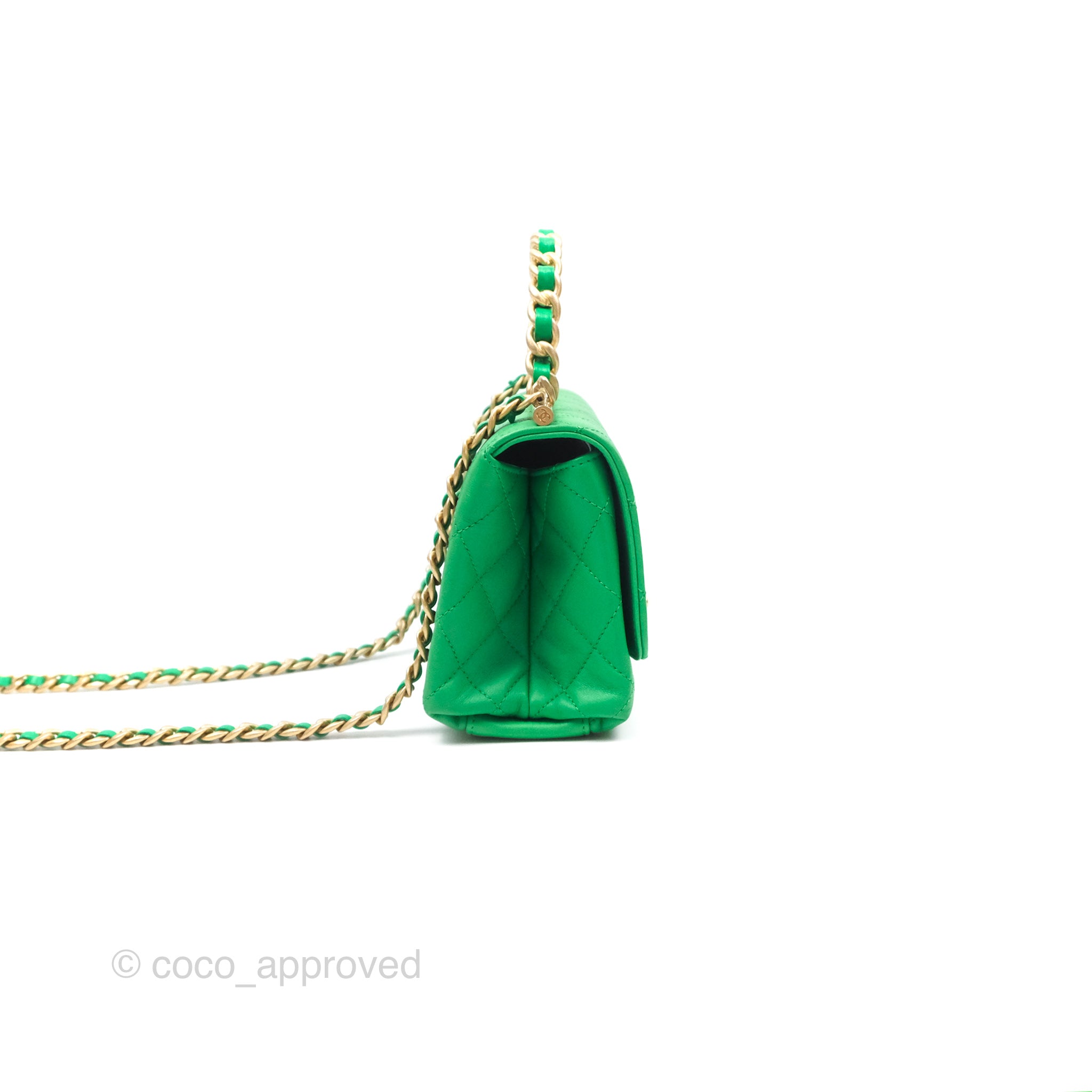 Chanel CC Quilted Flap Bag With Top Handle - Green Calfskin Leather Crossbody Bag with Gold Hardware | Luxury Designer Handbag for Women, Perfect for Date Night & Special Occasions