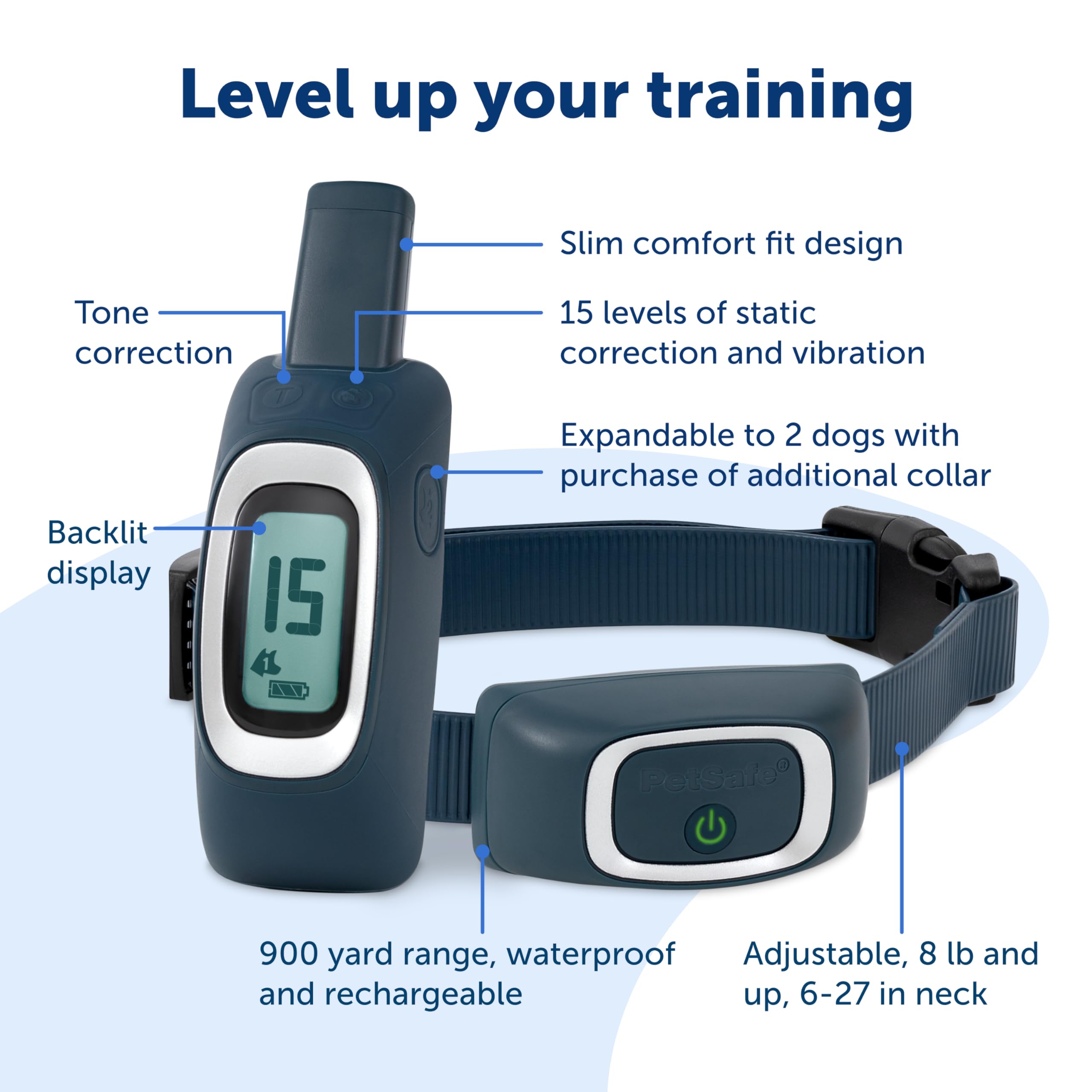 PetSafe 900 Yard Remote Training Collar for Dogs - 2 Dog Kit with Tone, Vibration & 15 Static Stimulation Levels | Long Range Waterproof Rechargeable Collar | Perfect for Off-Leash Training, Hunting & Outdoor Adventures