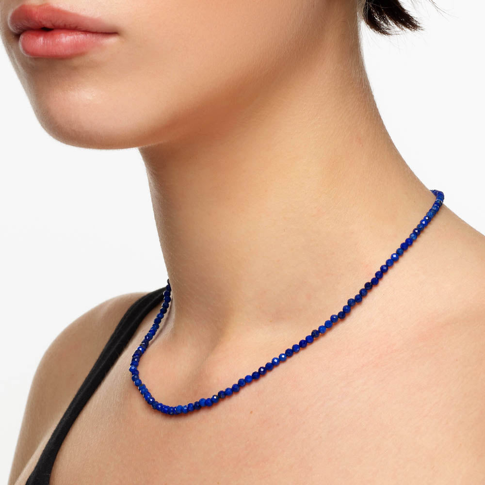 Micro Lapis Lazuli Bead Necklace in Gold - Elegant Blue Gemstone Jewelry for Women | Perfect for Gifts, Weddings & Special Occasions