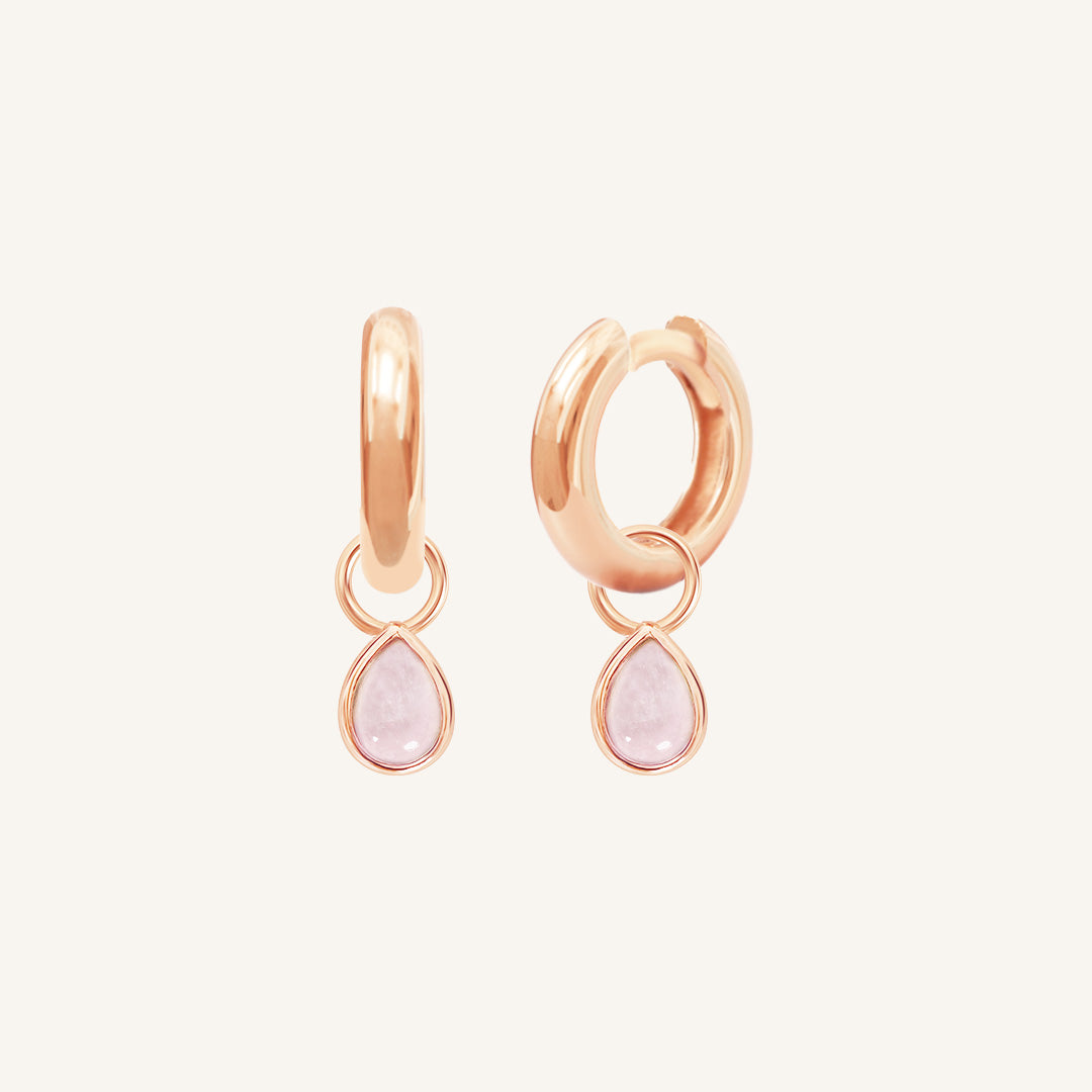 Rose Quartz Charm Hoop Earrings for Women - Healing Crystal Jewelry for Daily Wear & Spiritual Wellness