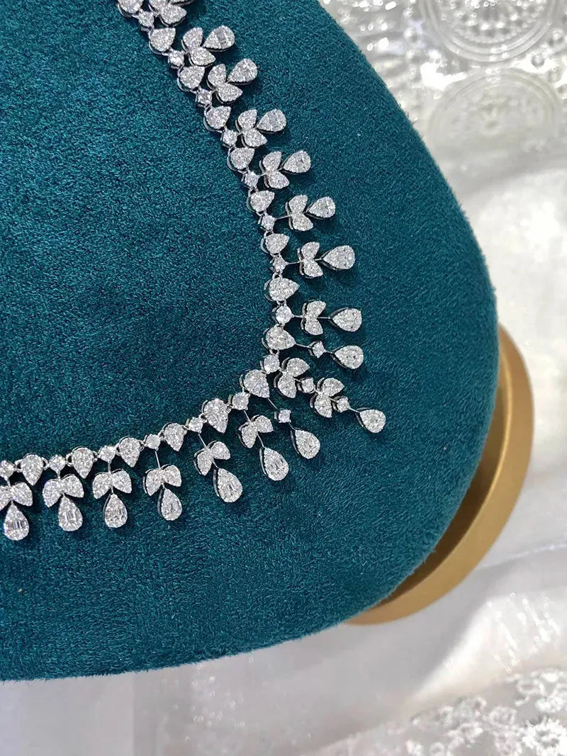 18K White Gold Luxury Diamond Necklace for Women - 4.74 Carat Natural Diamond Water Drop Tassel Pendant - Perfect for Senior Banquets, Weddings & Special Occasions