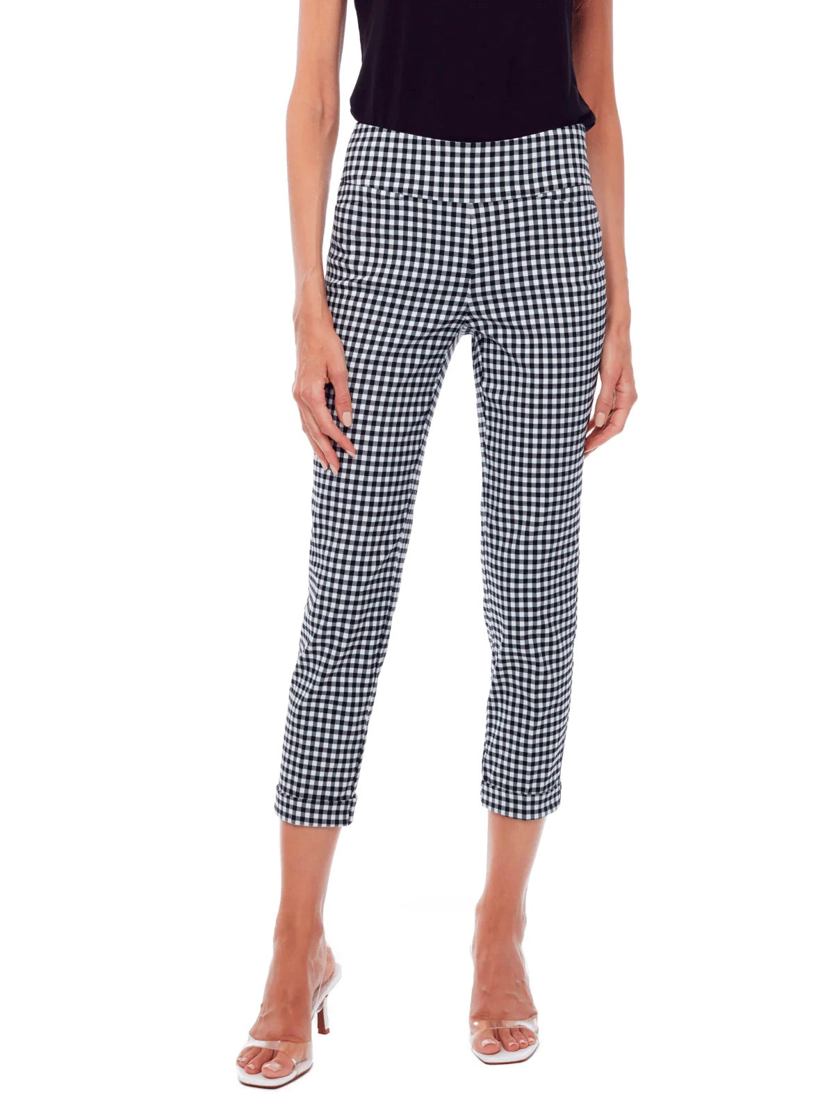 Gingham Cuffed Cropped Pants for Women - Black & White Checkered Casual Trousers | Perfect for Summer Outfits, Beachwear & Boho Style Fashion