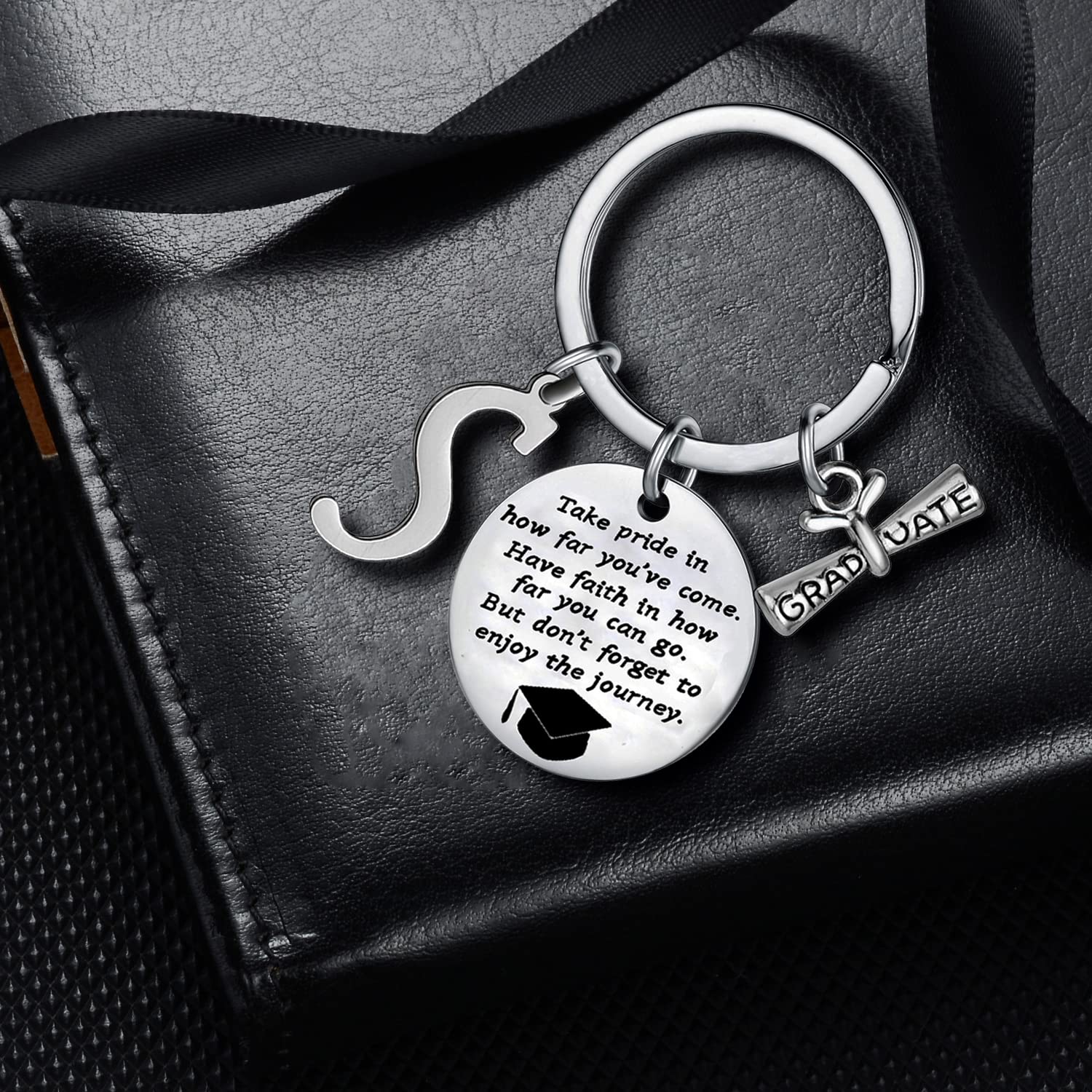 Personalized Graduation Keychain with Initial Letter - Inspirational Graduation Gift for Graduates - Perfect for High School, College, University & Grad School Celebrations