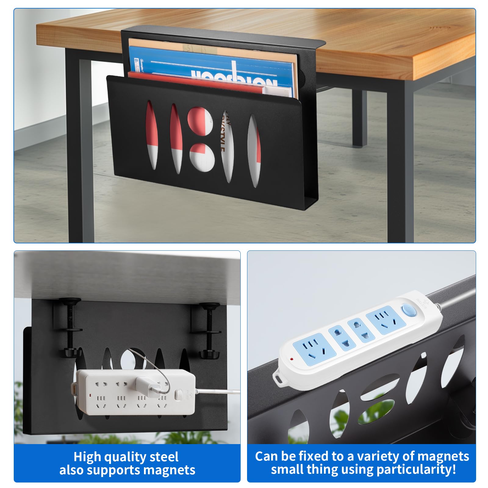 Under Desk Storage Organizer - No Drill Steel Hanging Laptop Holder for Office & Home (Black) | Space-Saving Desk Side Storage Solution for Small Workspaces & Home Offices