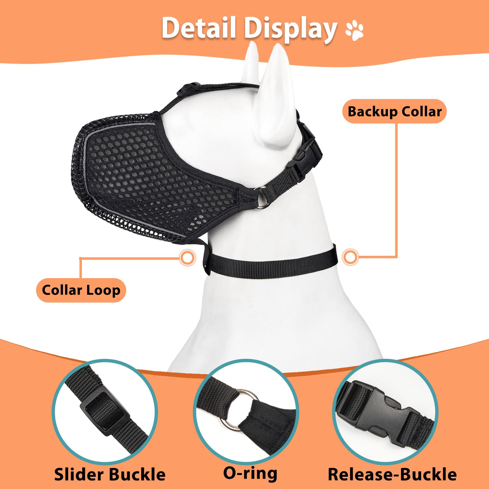 **Mayerzon Dog Muzzle – Breathable Mesh Muzzle for Small, Medium & Large Dogs – Reflective & Soft Anti-Biting Muzzle for Night Walks – Prevents Chewing & Scavenging – Allows Panting & Drinking – Perfect for Training, Grooming & Outdoor Adventures**